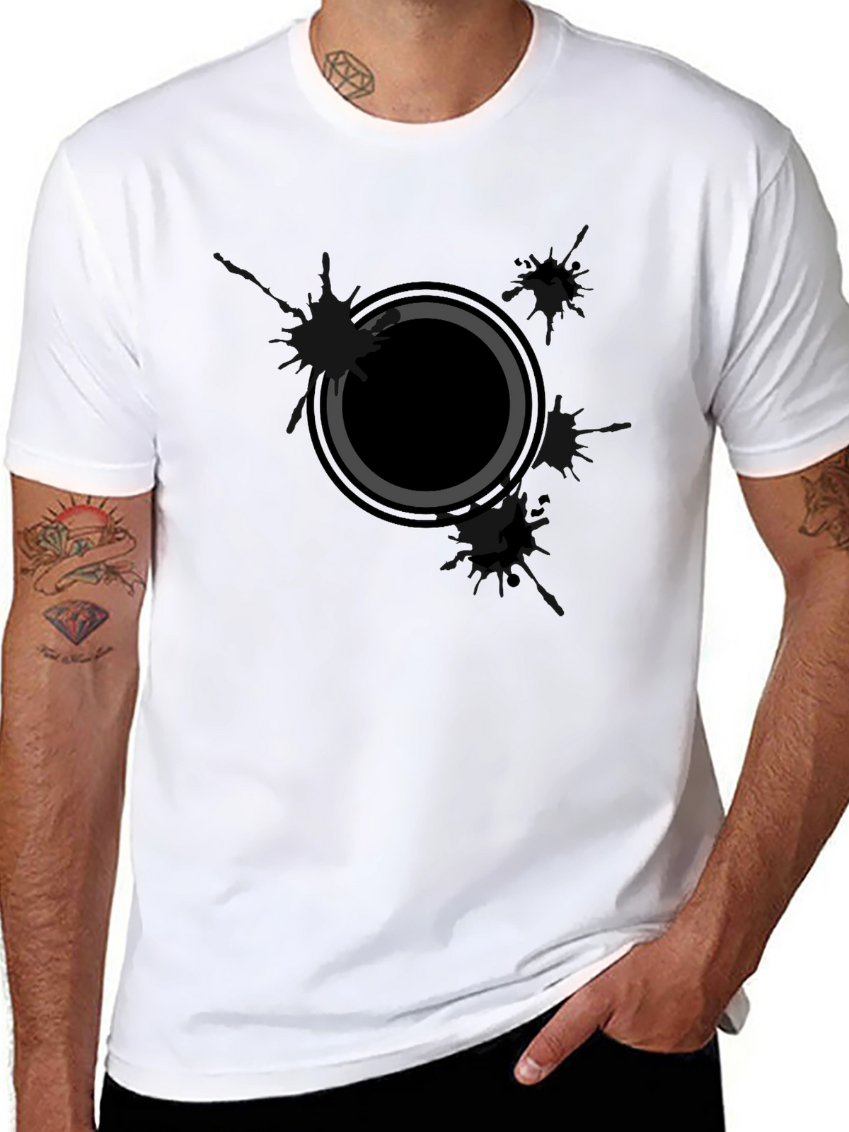 Mens Black Graphic Tee - Abstract Circle Design