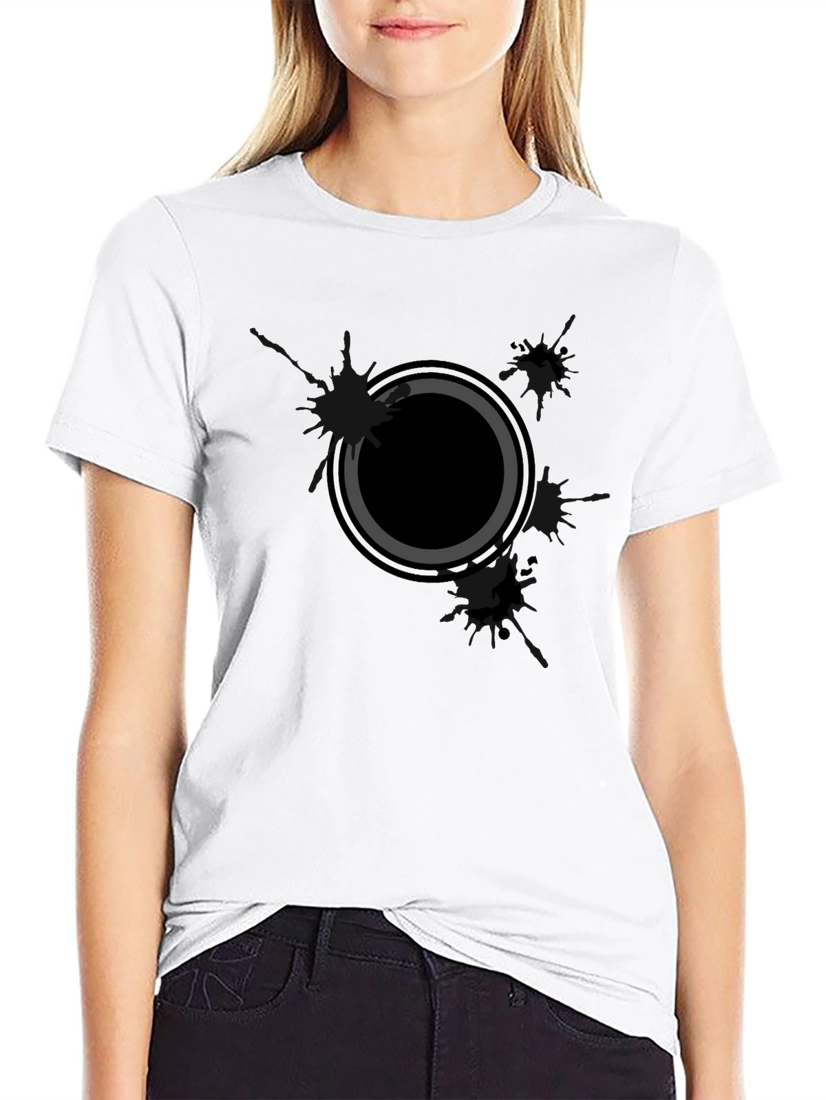 Mens Black Graphic Tee - Abstract Circle Design