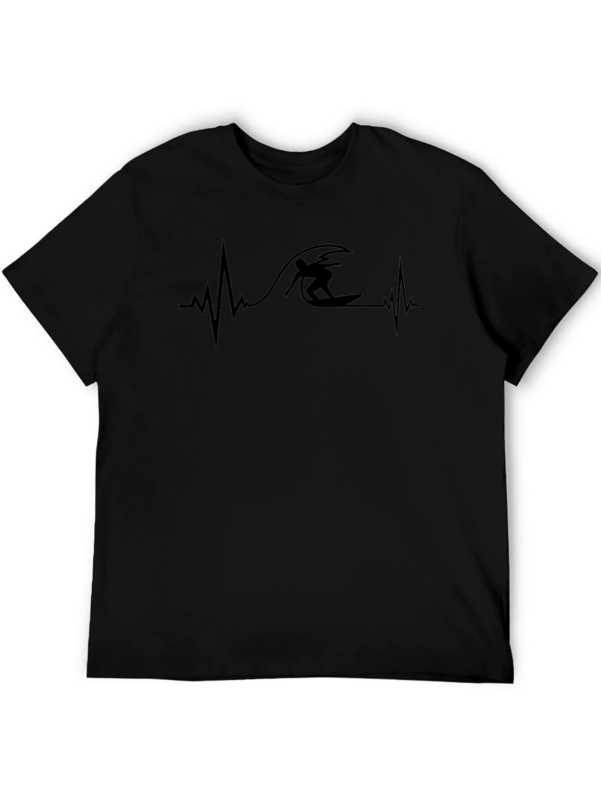 Surfer Heartbeat Graphic Tee - Black Casual T-Shirt