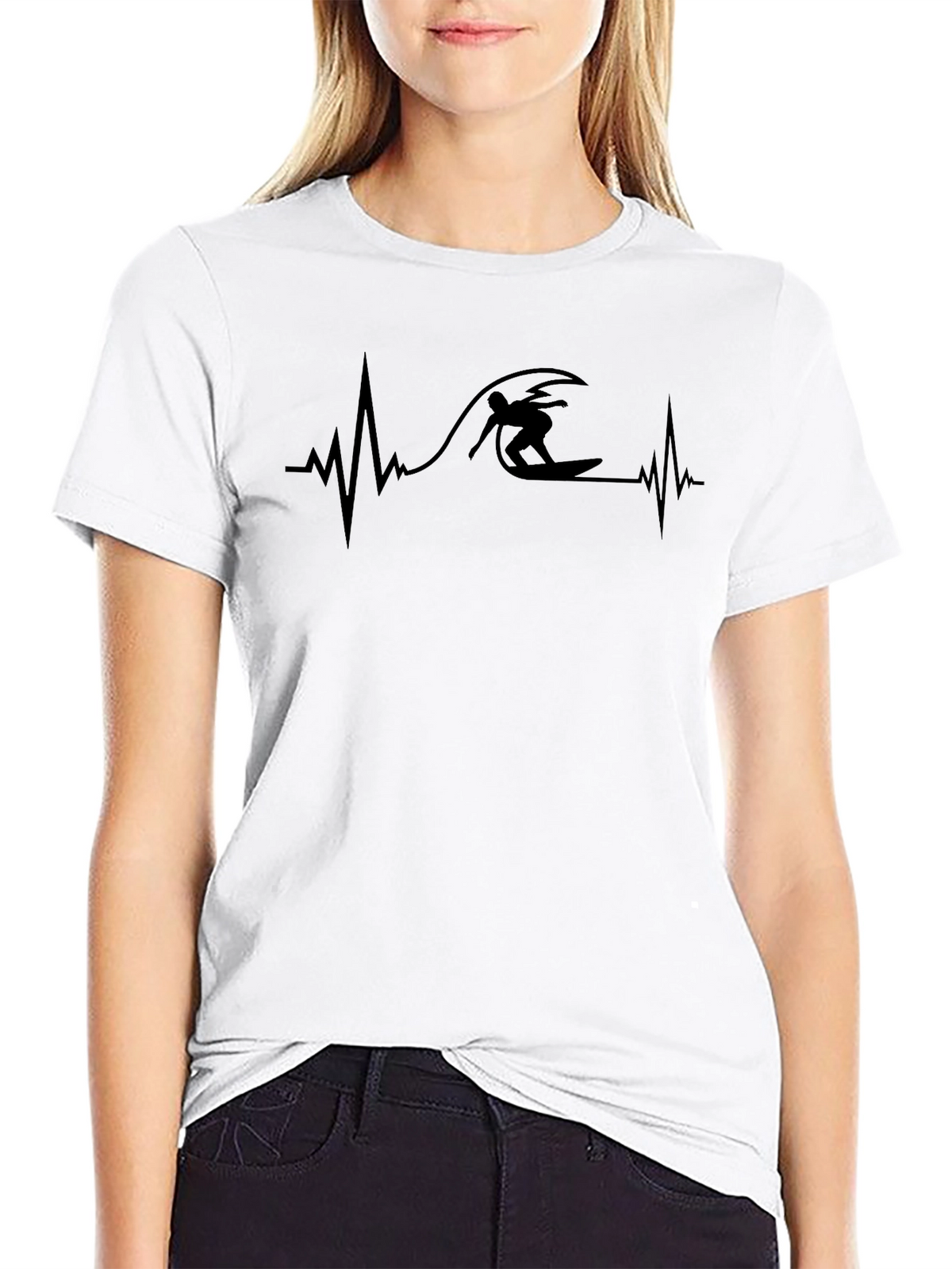 Surfer Heartbeat Graphic Tee - Black Casual T-Shirt