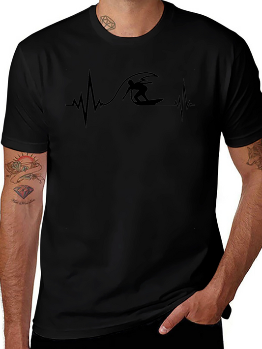 Surfer Heartbeat Graphic Tee - Black Casual T-Shirt