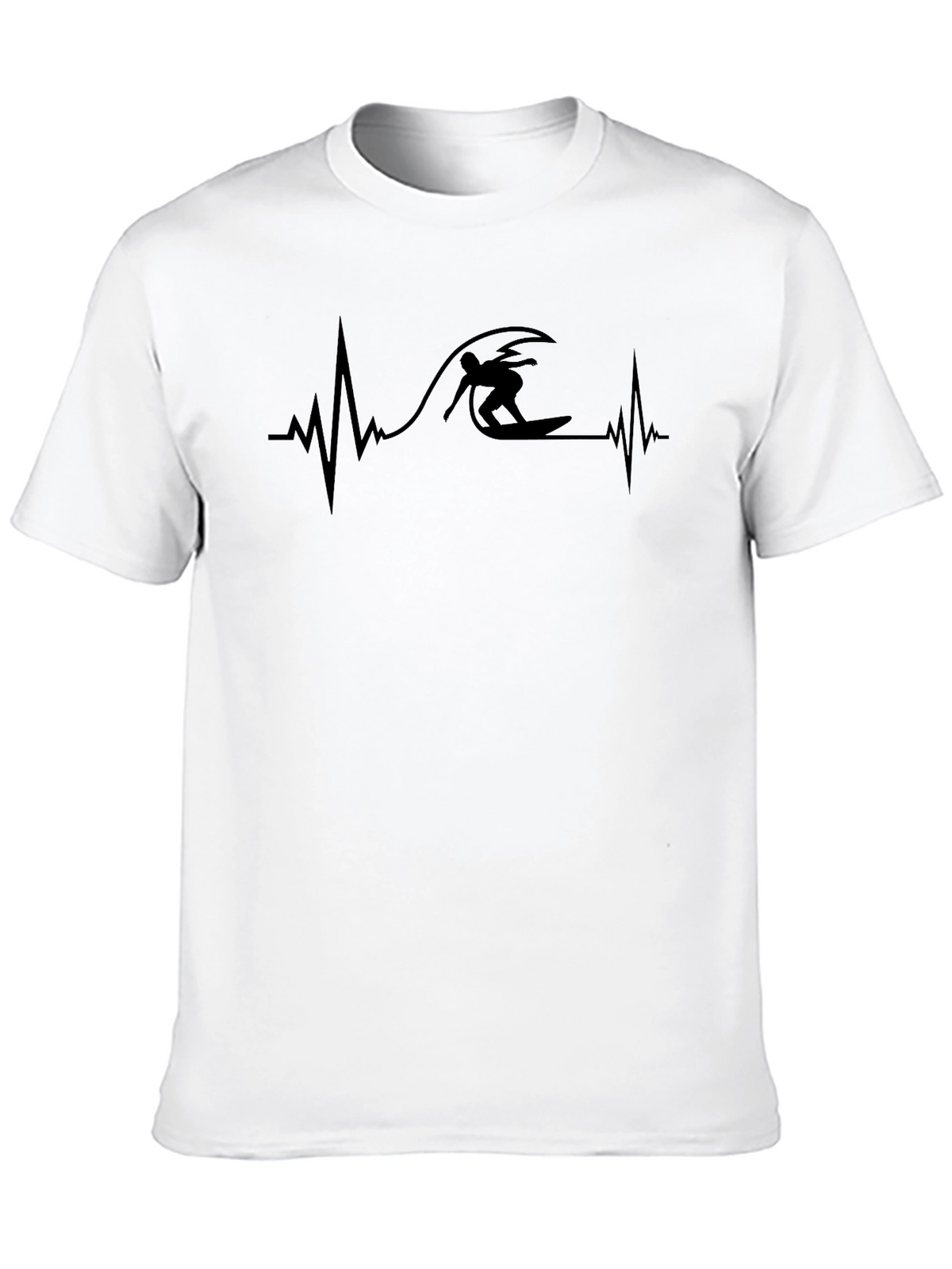 Surfer Heartbeat Graphic Tee - Black Casual T-Shirt