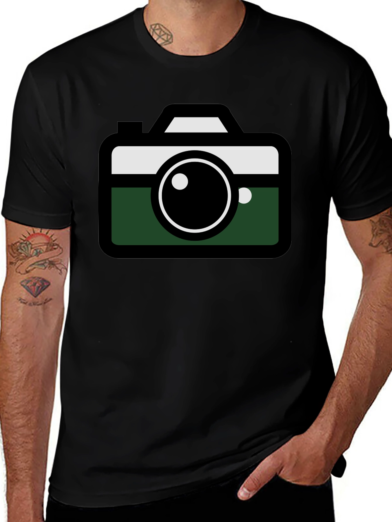Camera Graphic Tee - Modern Design Black Shirt