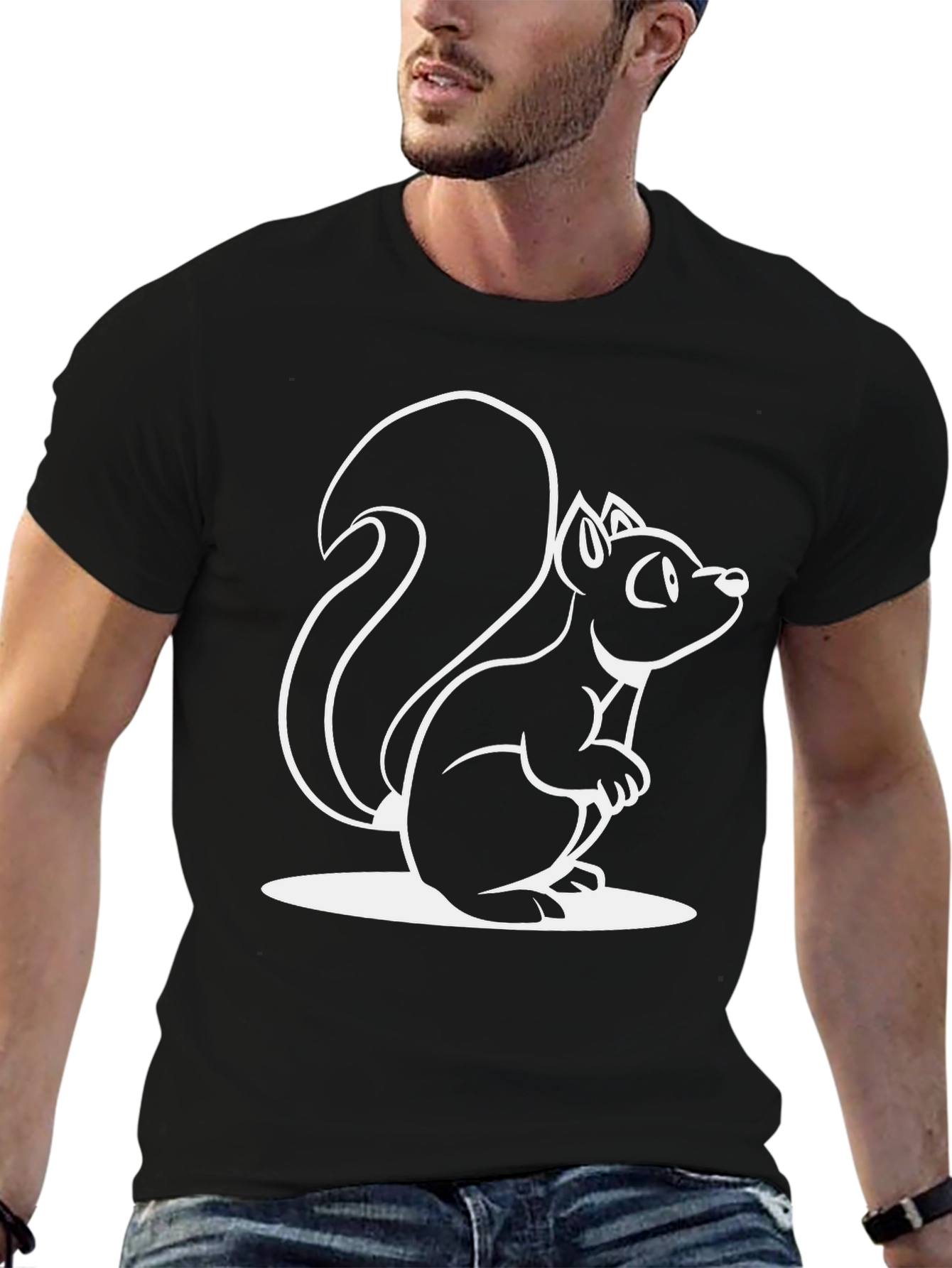 Squirrel Graphic Tee - Black Cotton Blend T-Shirt