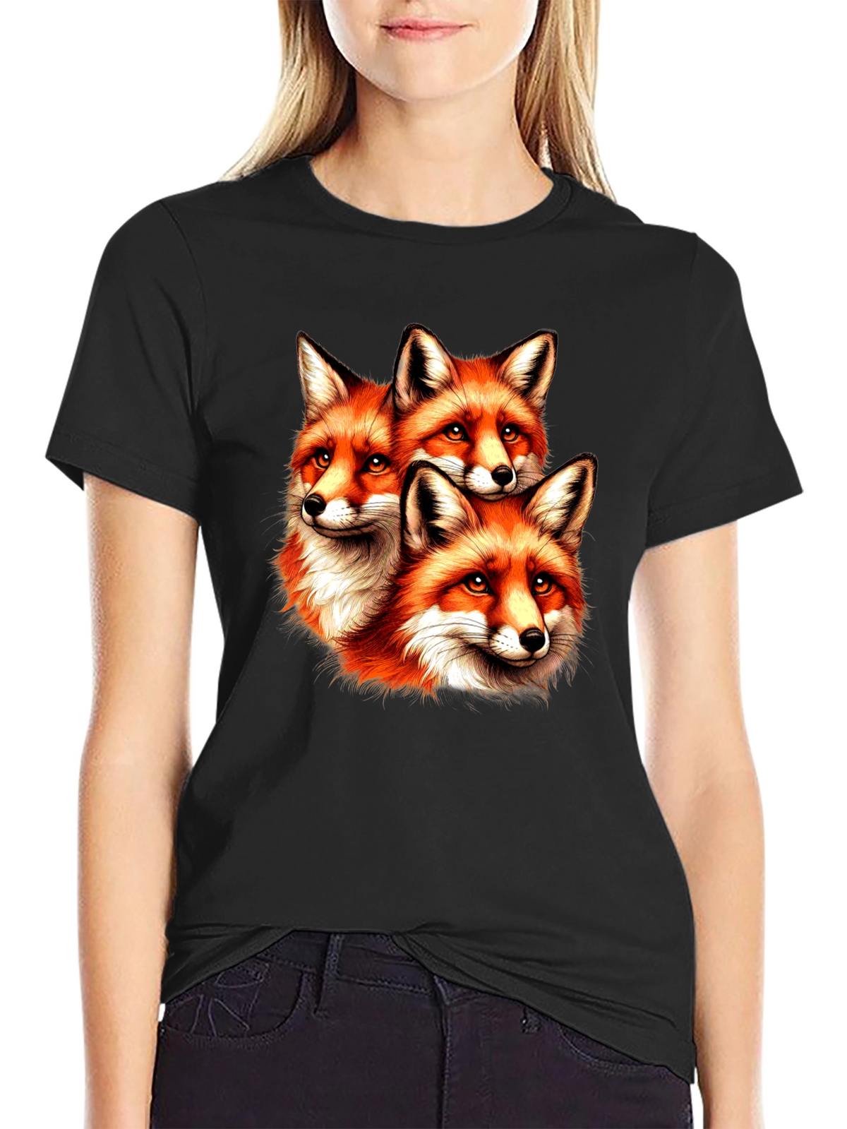 Fox Trio Graphic Tee - Unique Animal Print T-Shirt