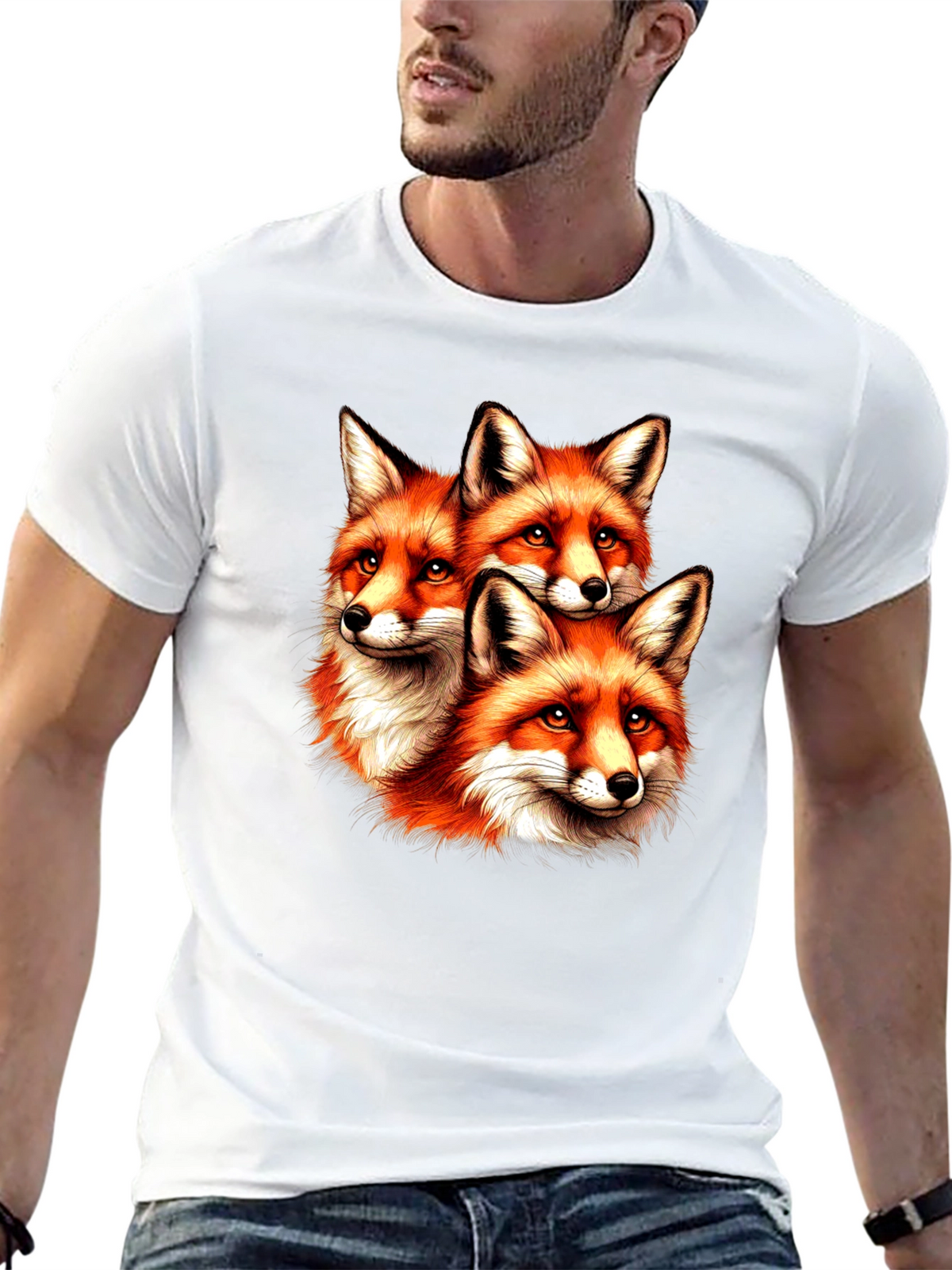 Fox Trio Graphic Tee - Unique Animal Print T-Shirt