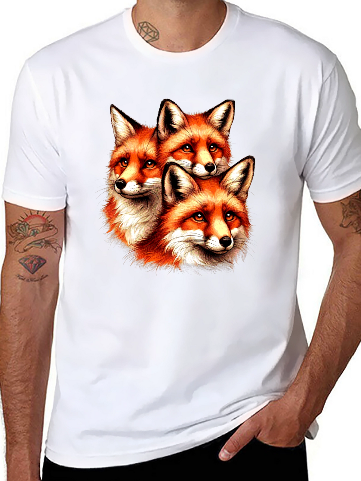 Fox Trio Graphic Tee - Unique Animal Print T-Shirt