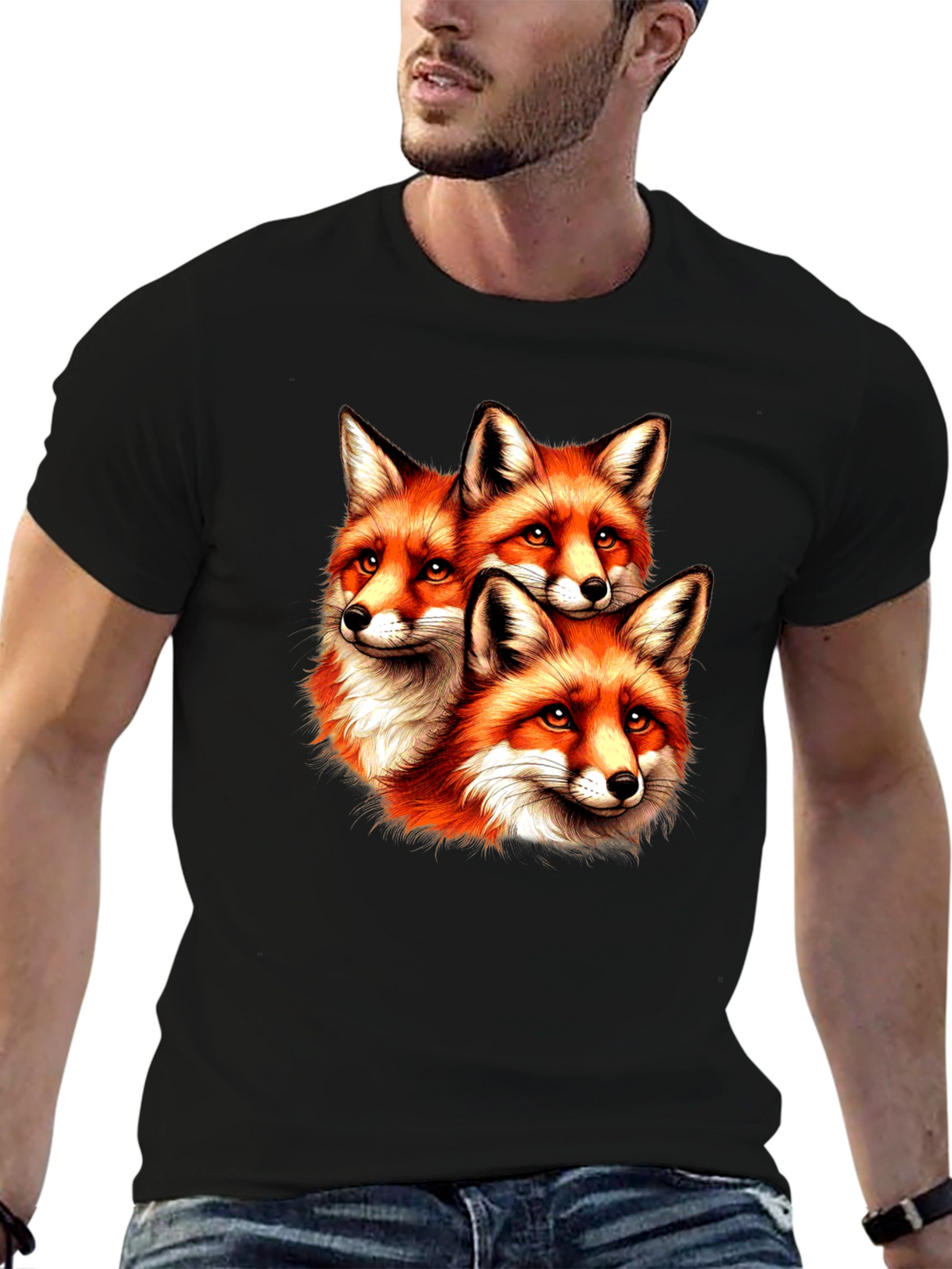 Fox Trio Graphic Tee - Unique Animal Print T-Shirt