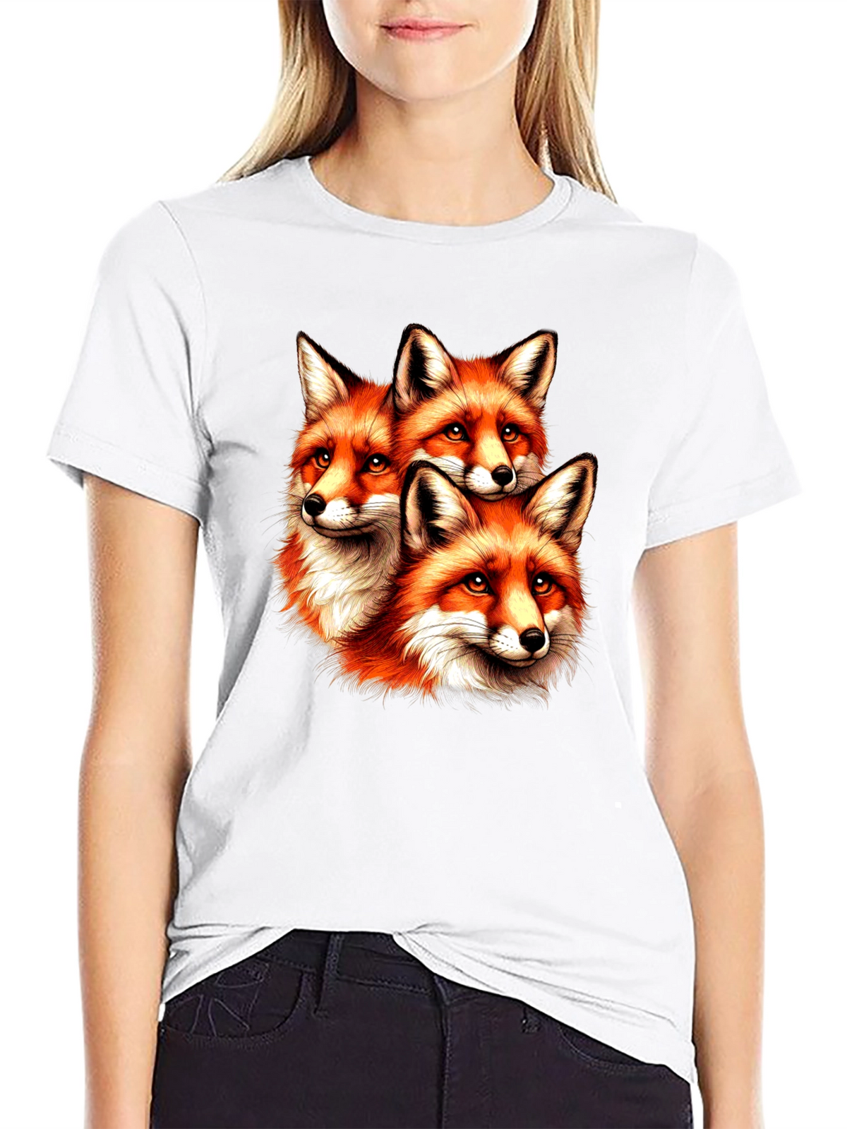 Fox Trio Graphic Tee - Unique Animal Print T-Shirt