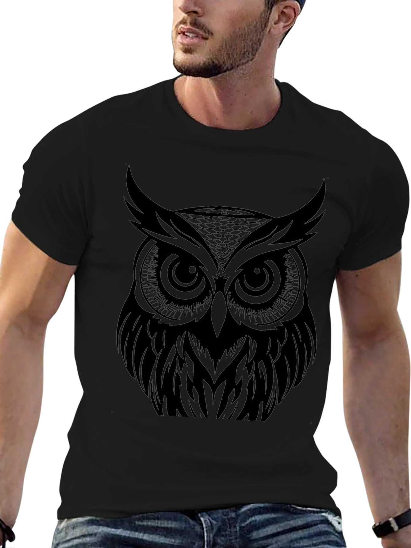 Owl Graphic Print T-Shirt - Black