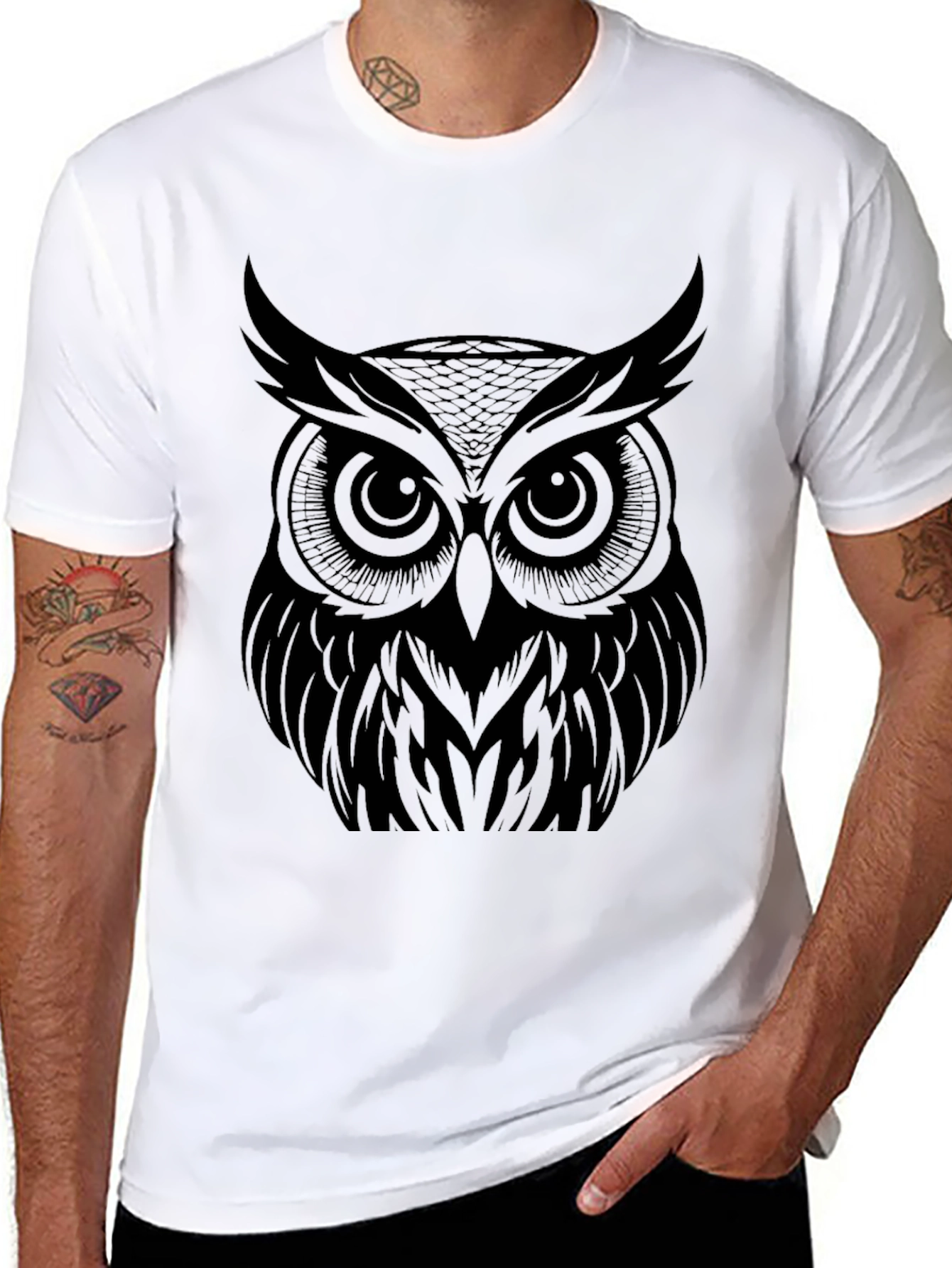 Owl Graphic Print T-Shirt - Black