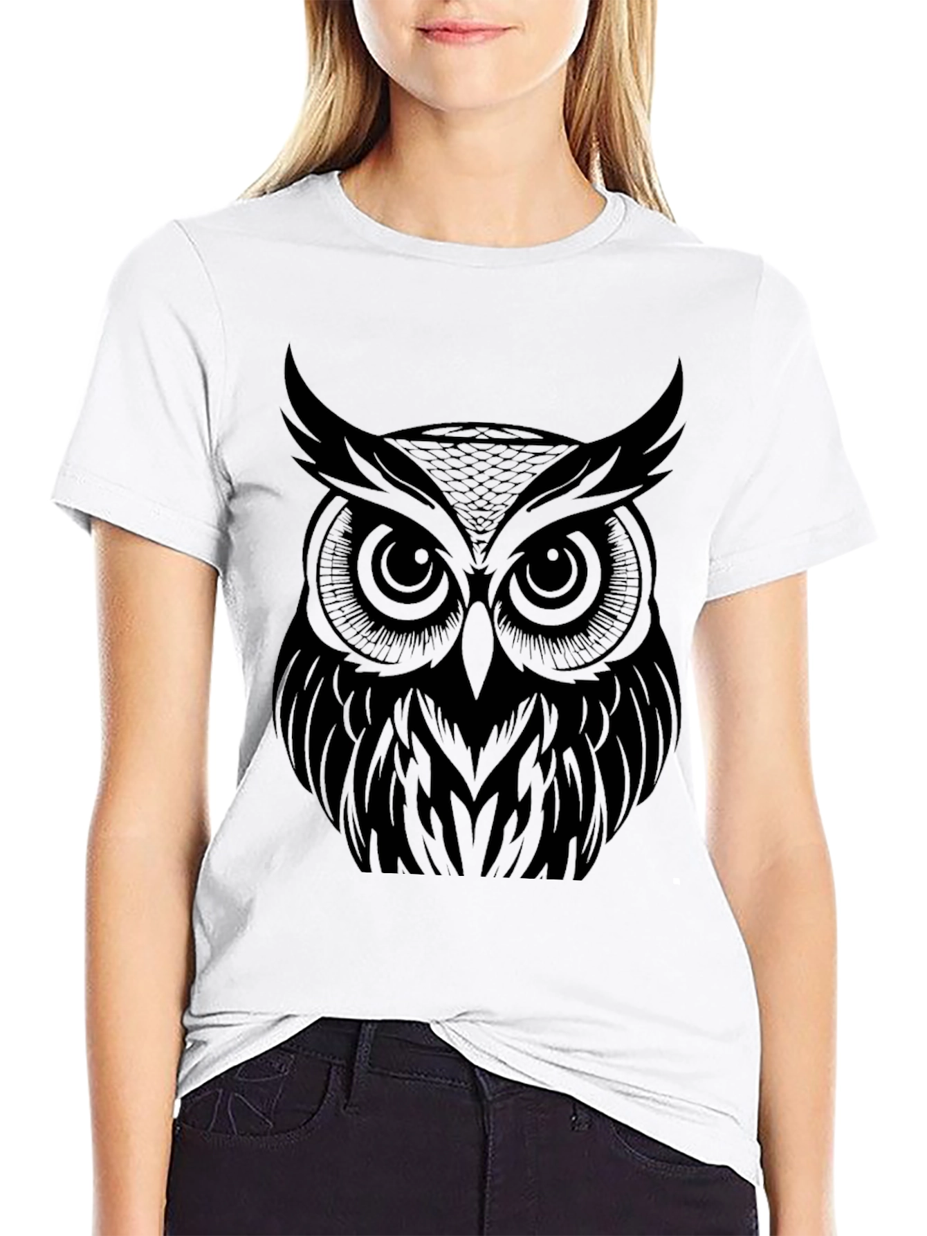 Owl Graphic Print T-Shirt - Black