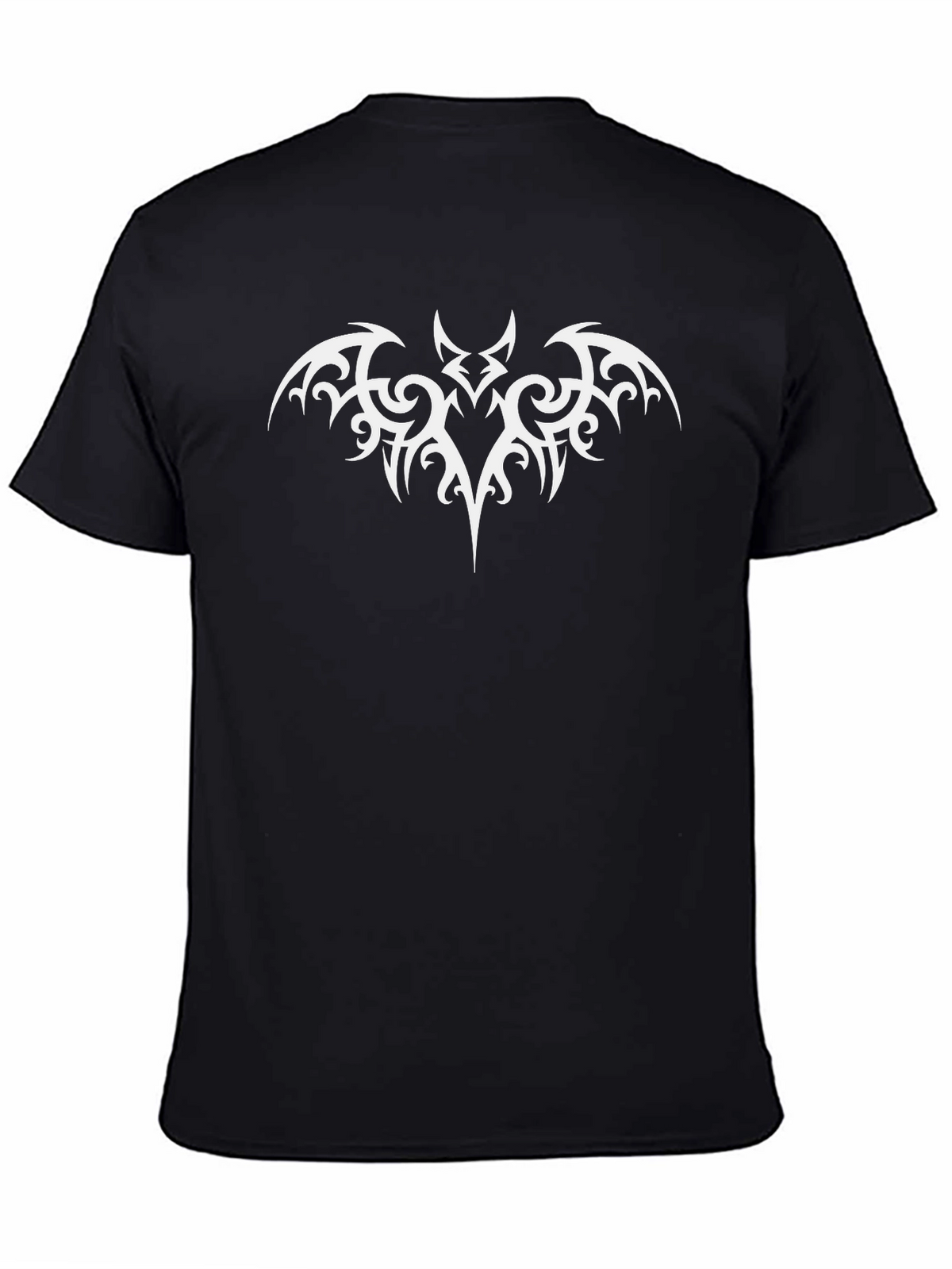 Black T-Shirt with Tribal Bat Design