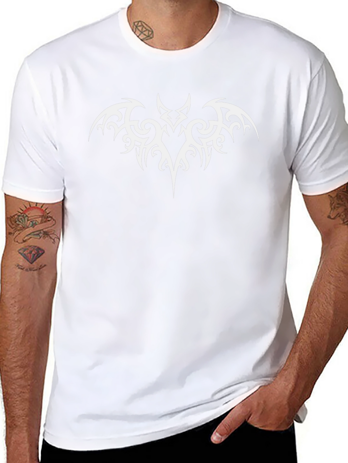 Black T-Shirt with Tribal Bat Design
