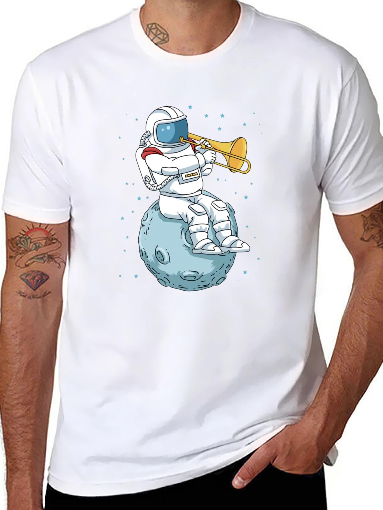 Astronaut Trombone Player Graphic T-Shirt