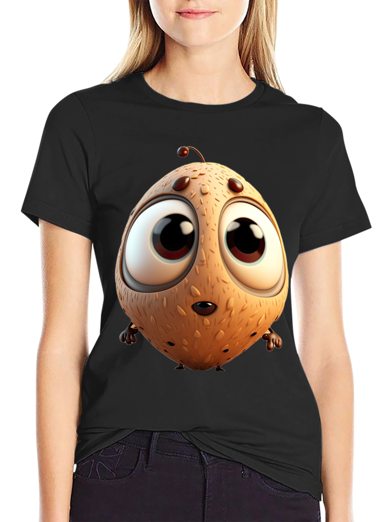 Cartoon Creature Graphic Tee - Black