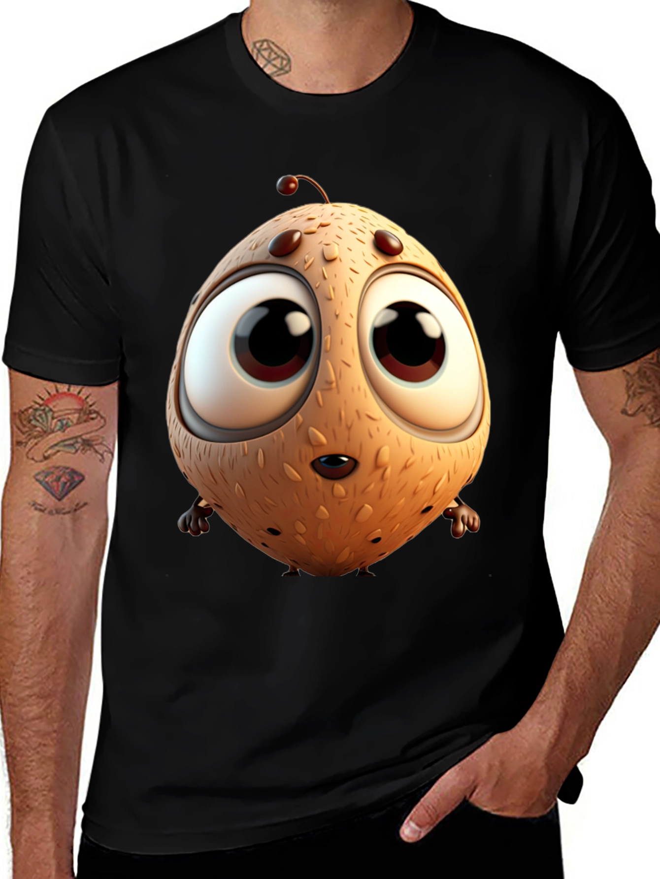 Cartoon Creature Graphic Tee - Black