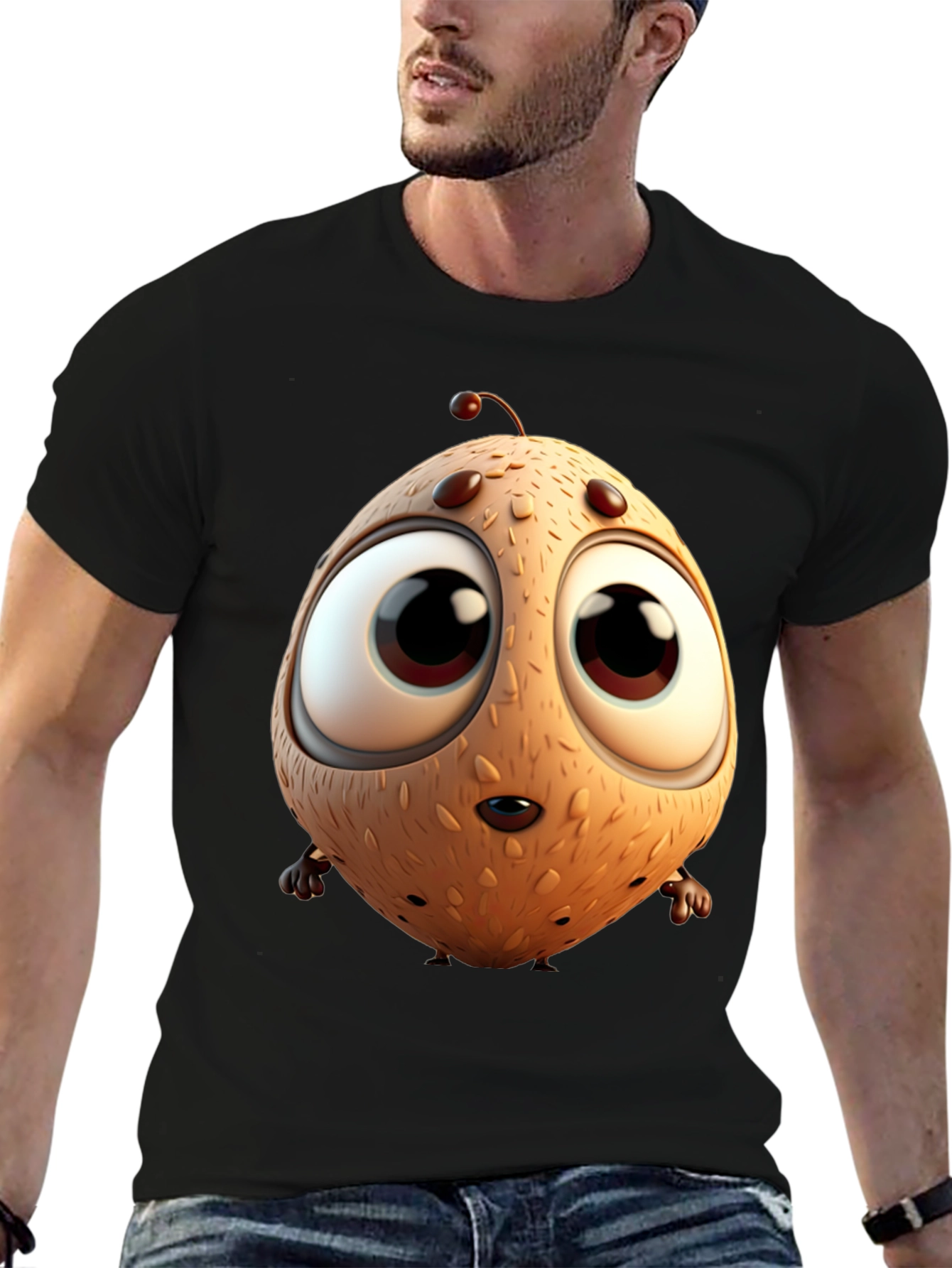 Cartoon Creature Graphic Tee - Black