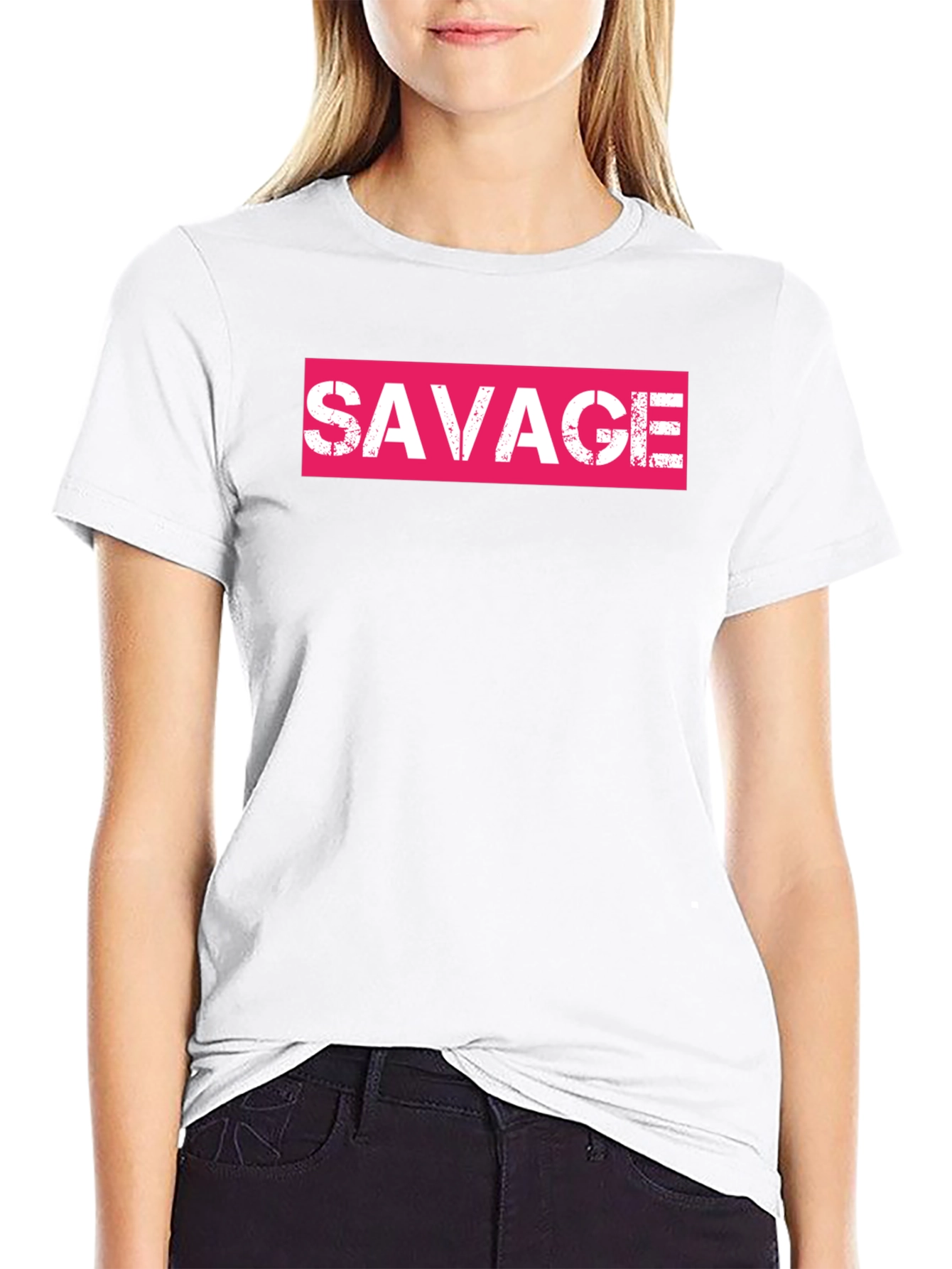 Savage Pink Box Logo Black T-Shirt
