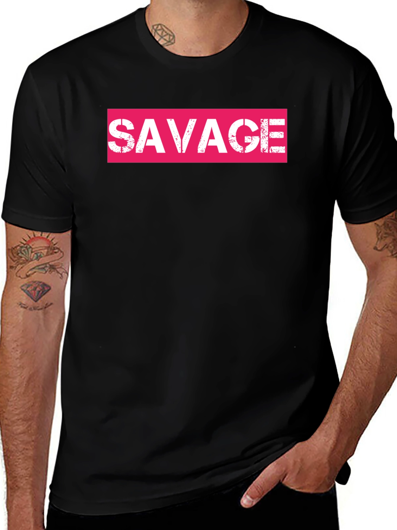 Savage Pink Box Logo Black T-Shirt