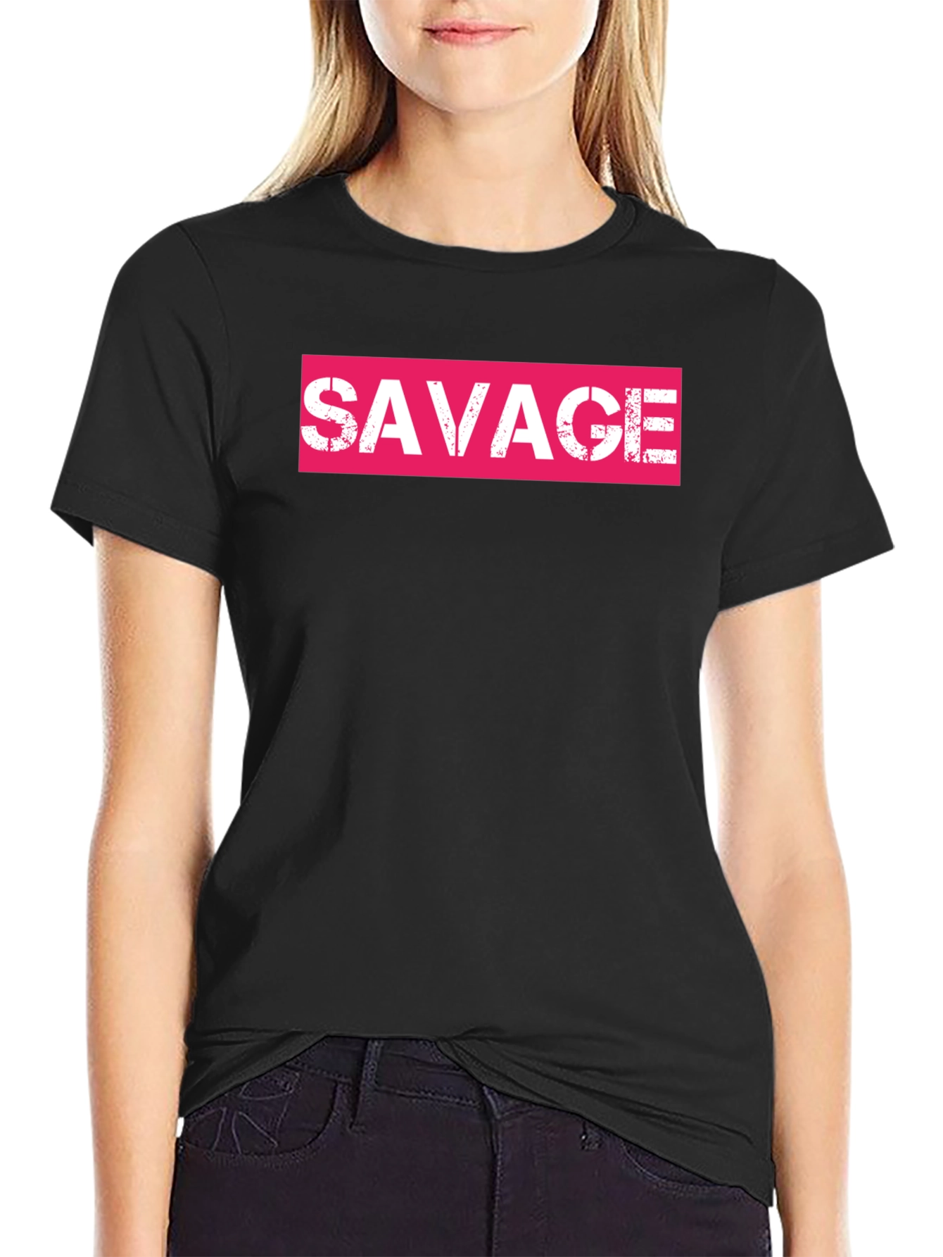 Savage Pink Box Logo Black T-Shirt