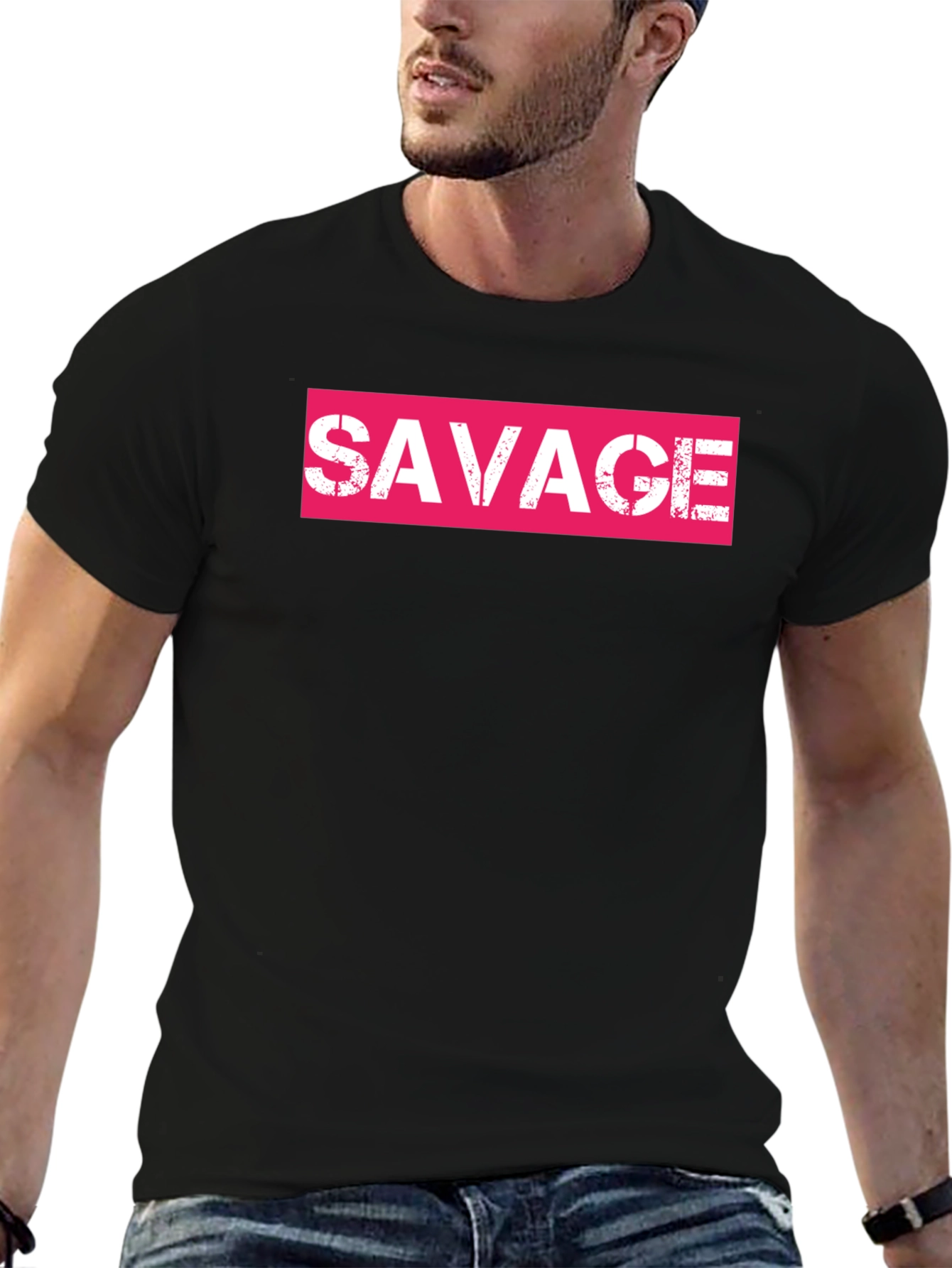 Savage Pink Box Logo Black T-Shirt