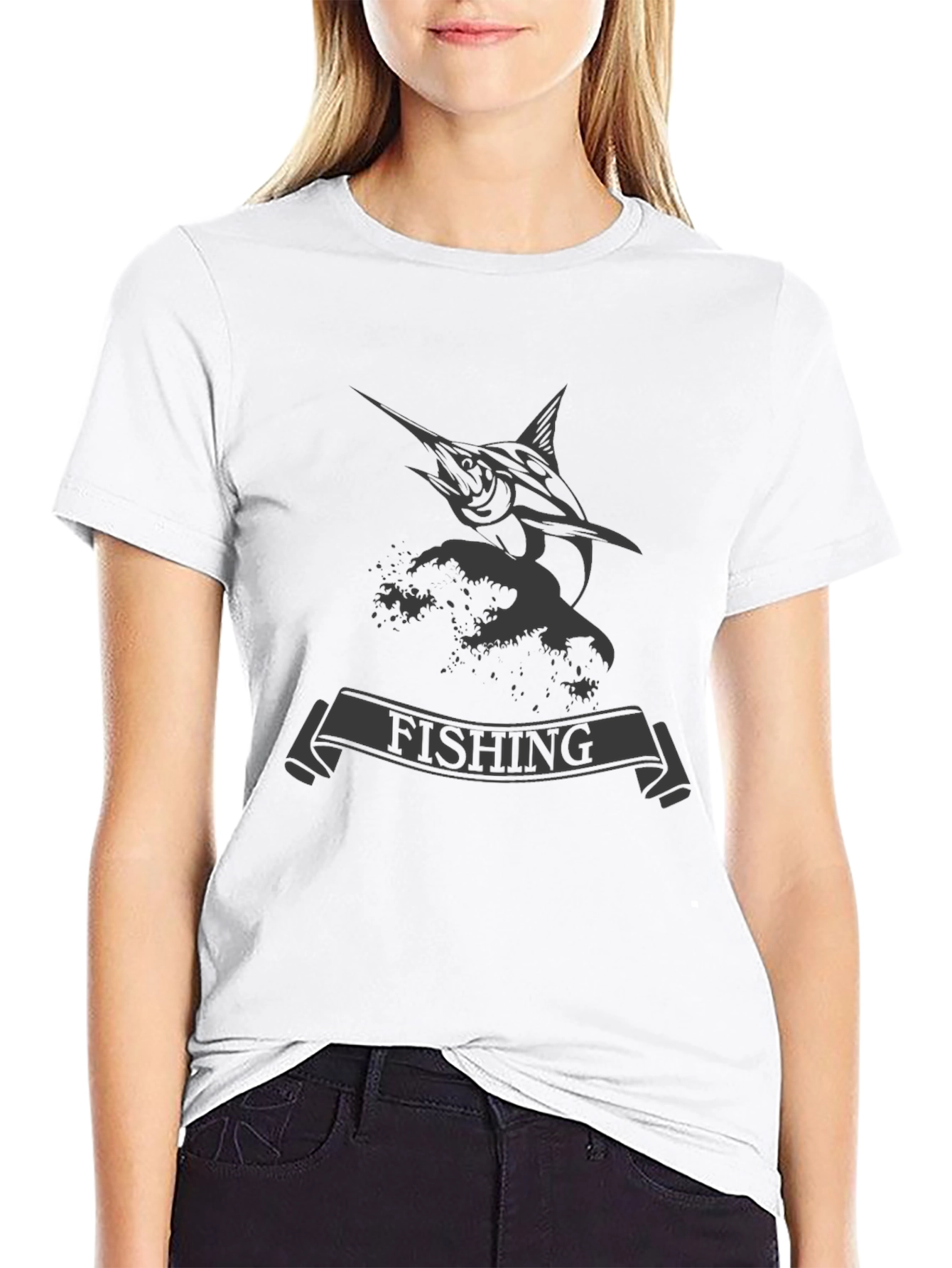 Fishing T-Shirt: Marlin & Wave Design