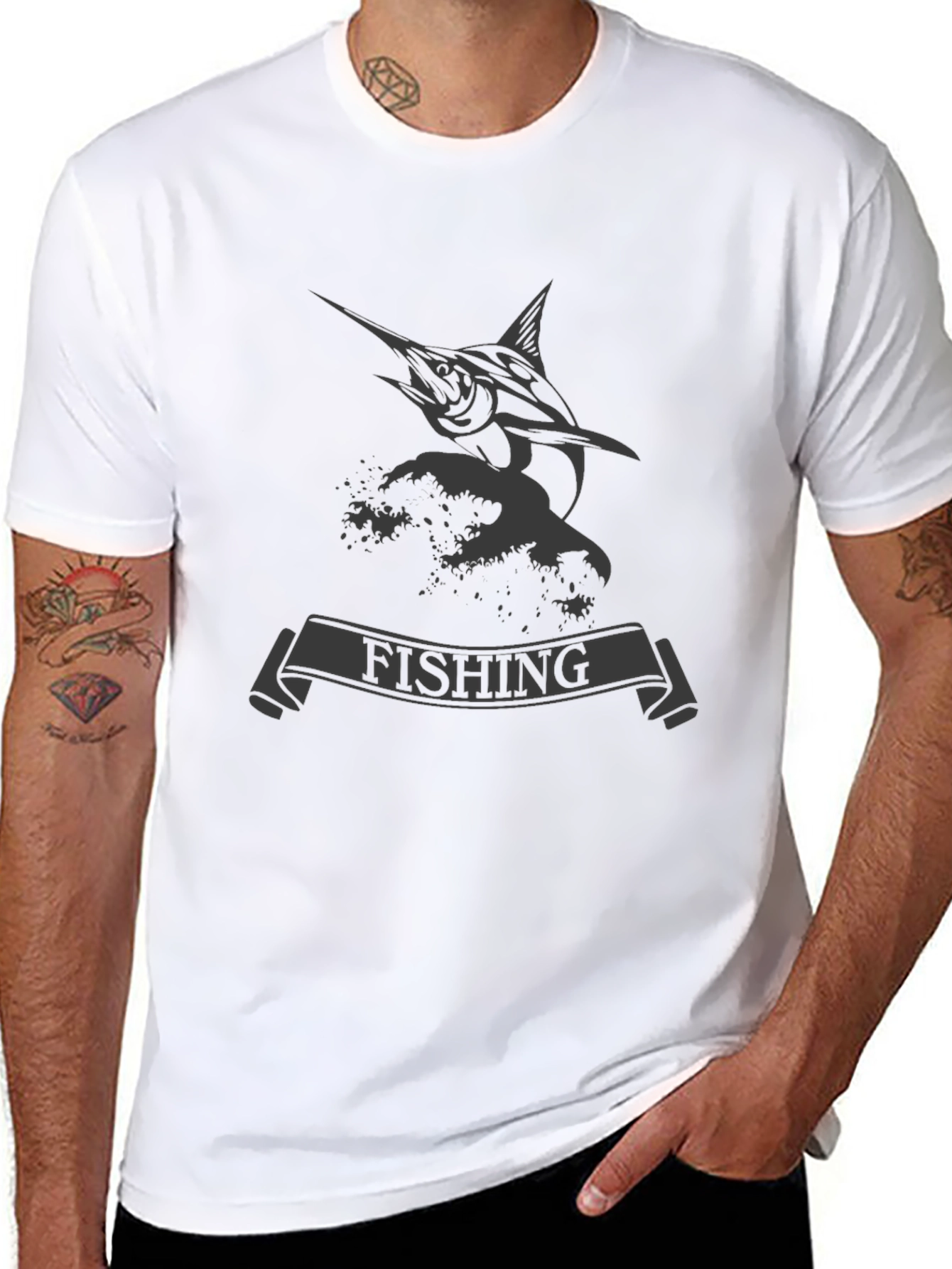 Fishing T-Shirt: Marlin & Wave Design