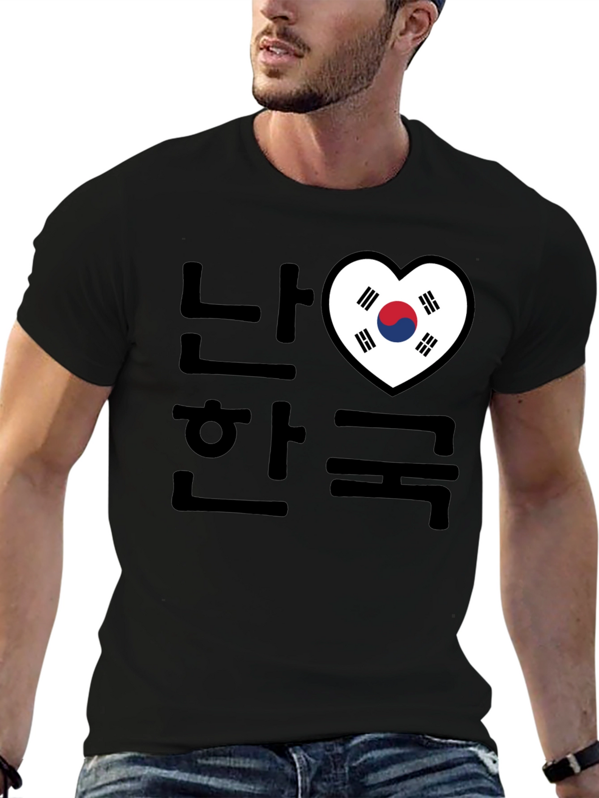 I Love Korea T-Shirt Black Crew Neck