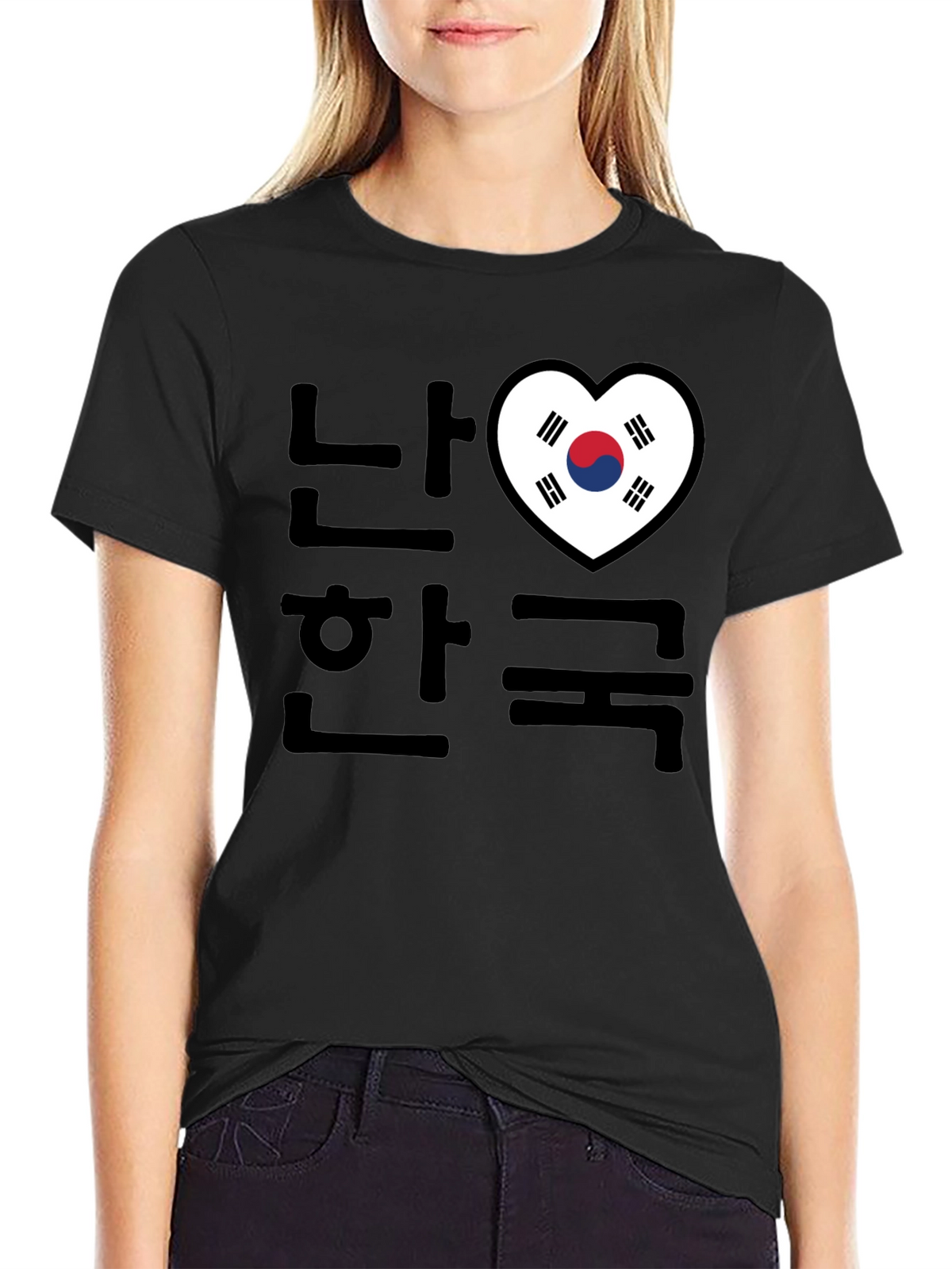 I Love Korea T-Shirt Black Crew Neck