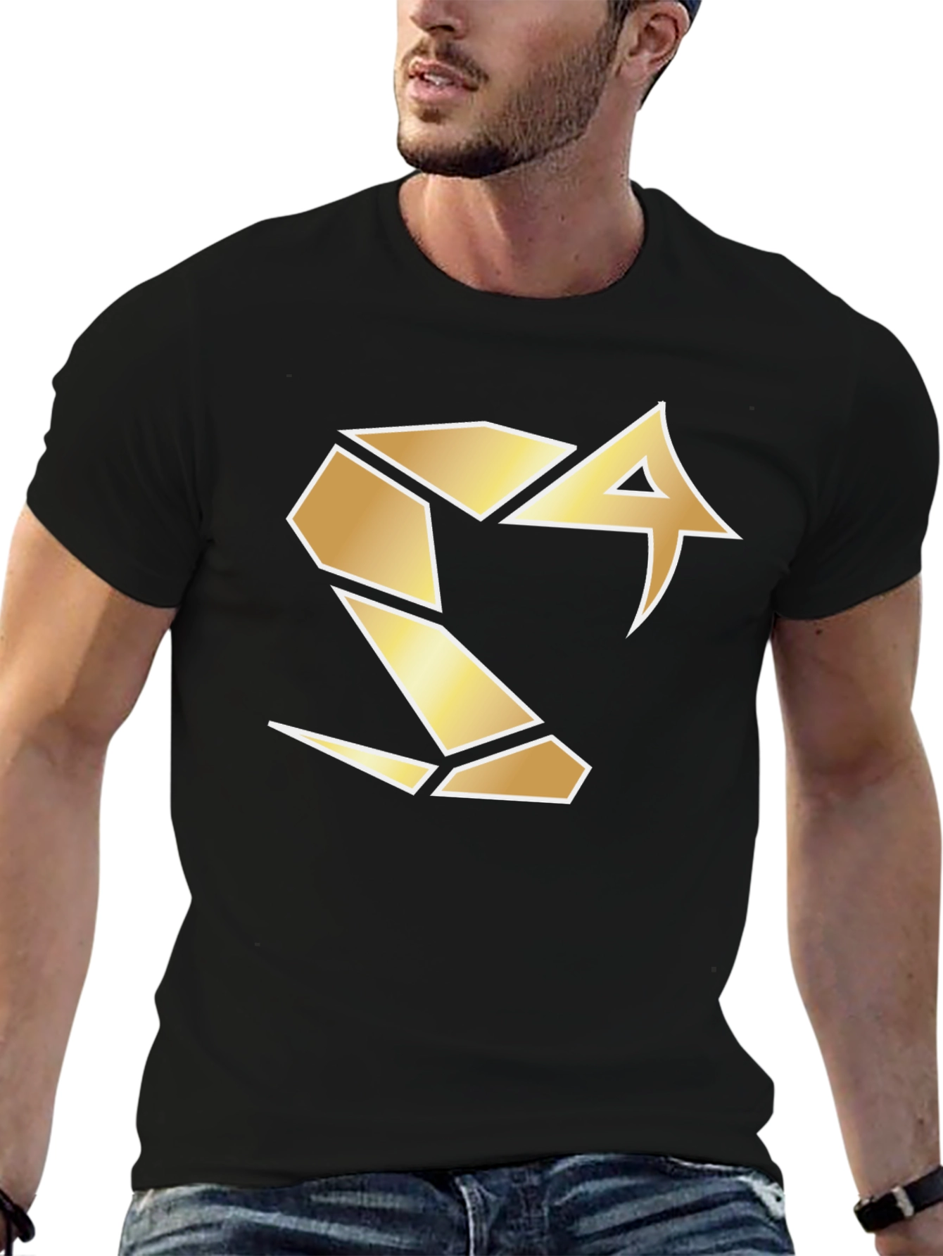 Bold Black Tee with Geometric Gold Logo