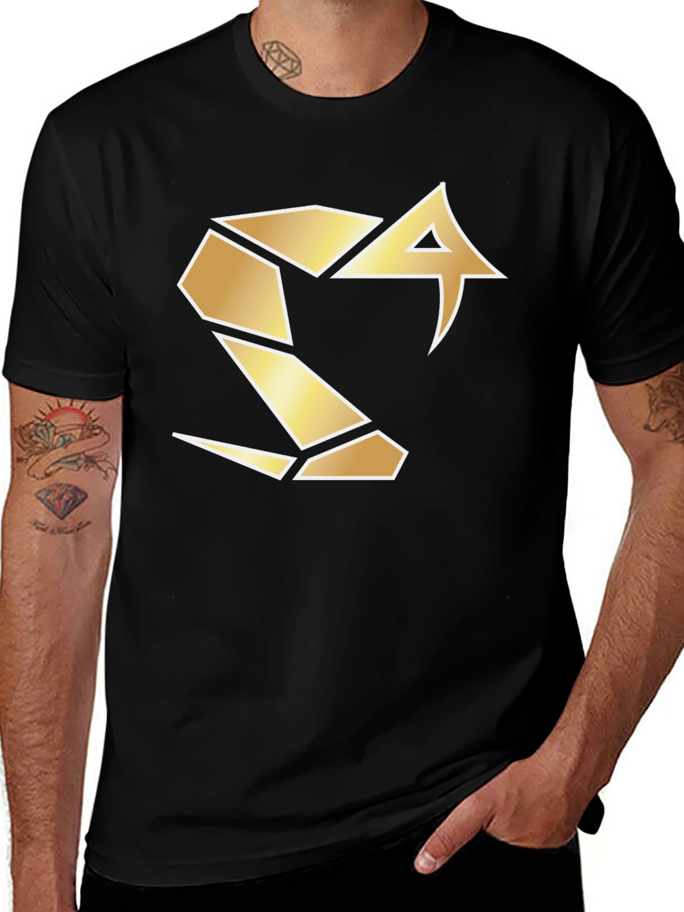 Bold Black Tee with Geometric Gold Logo
