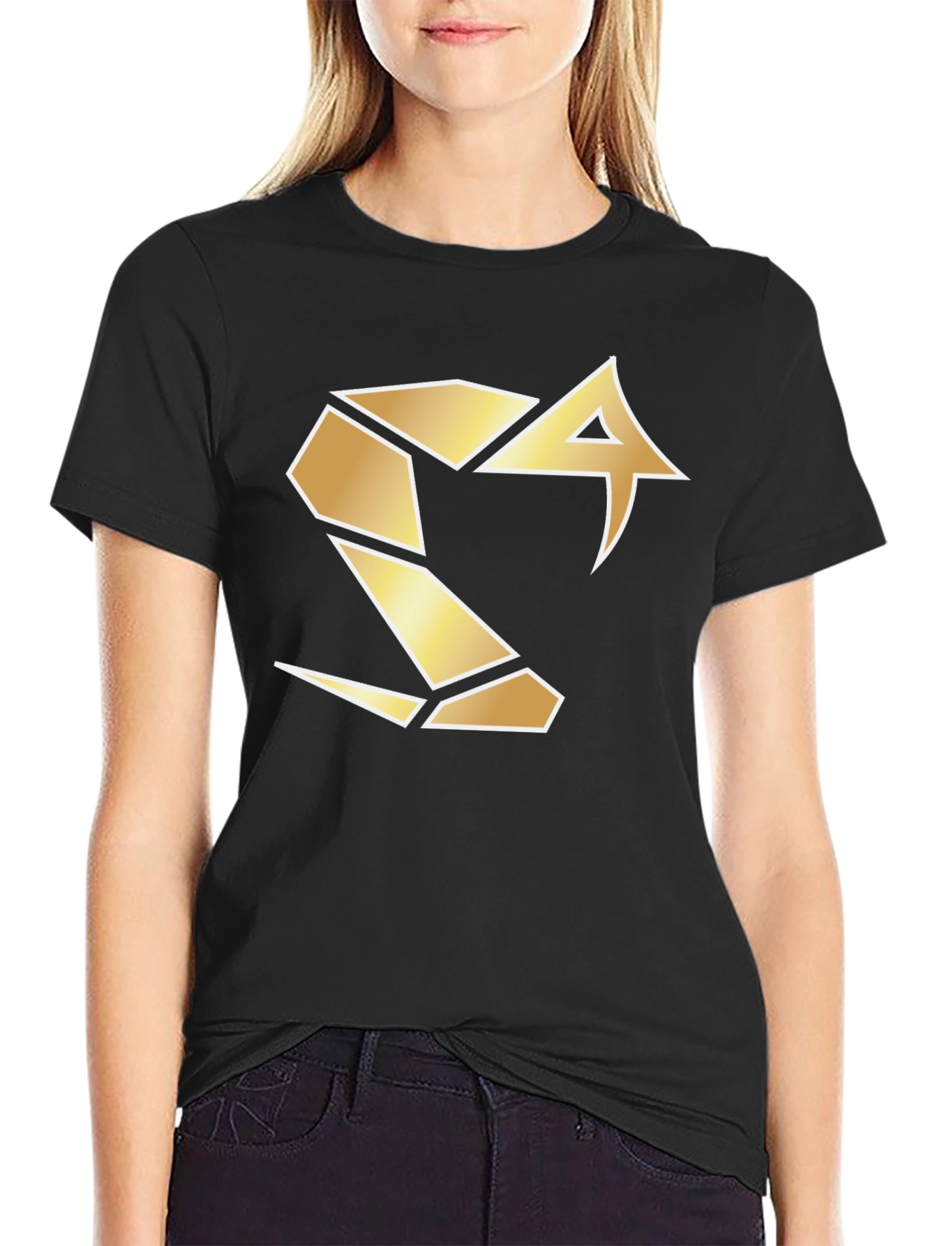 Bold Black Tee with Geometric Gold Logo