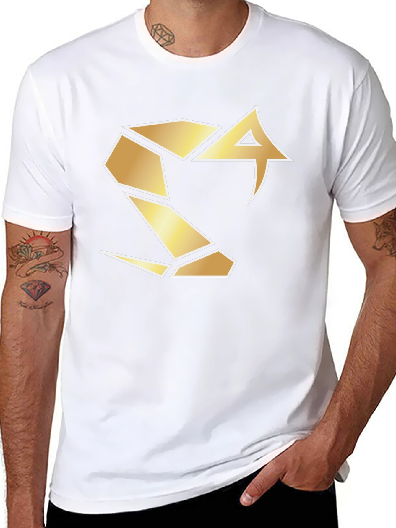 Bold Black Tee with Geometric Gold Logo