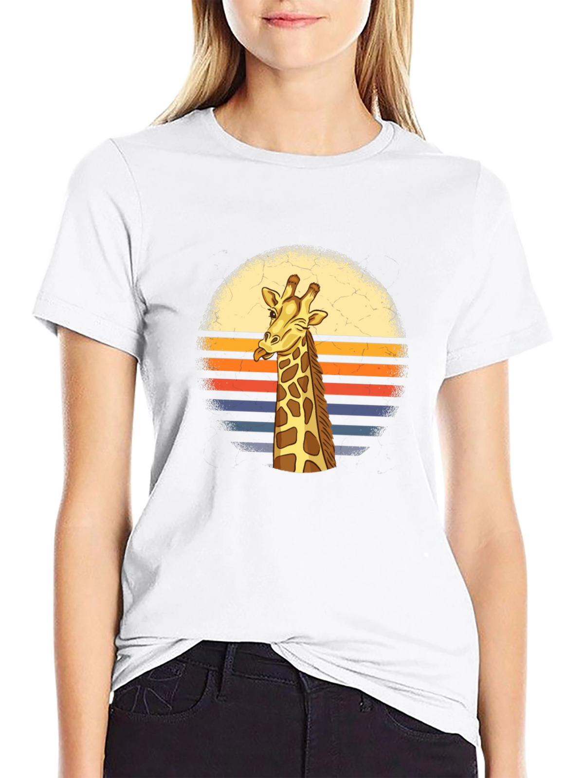 Giraffe Retro Sunset Graphic T-Shirt