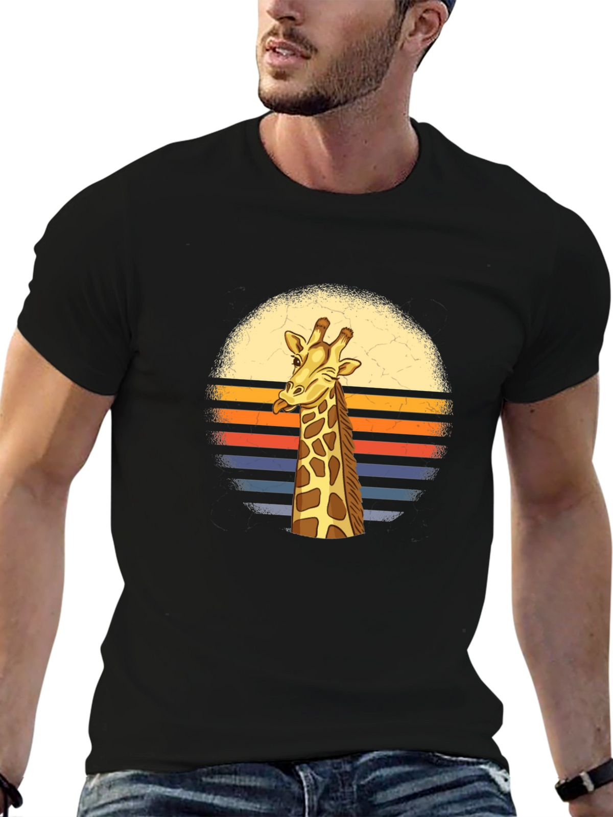 Giraffe Retro Sunset Graphic T-Shirt
