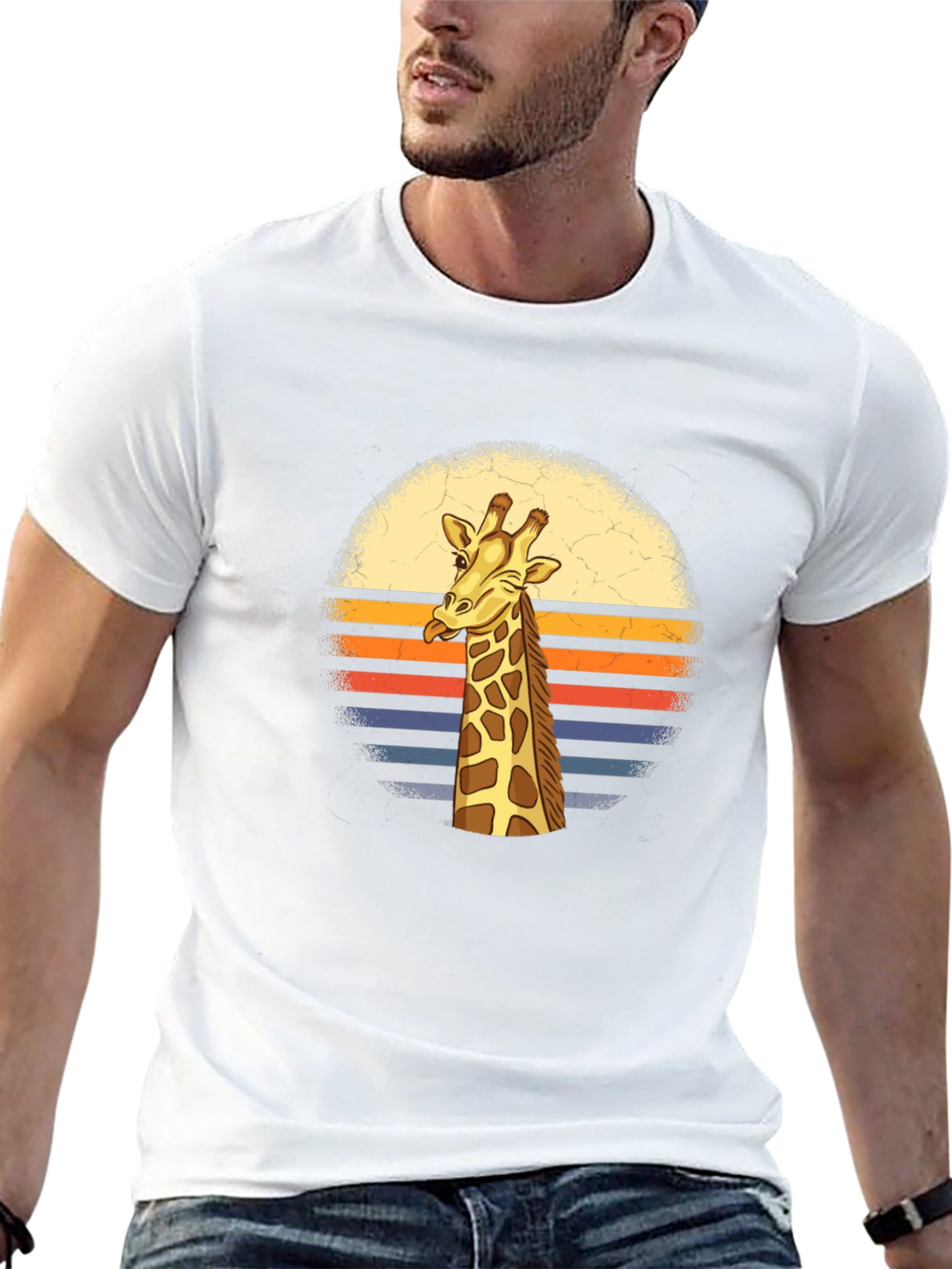 Giraffe Retro Sunset Graphic T-Shirt