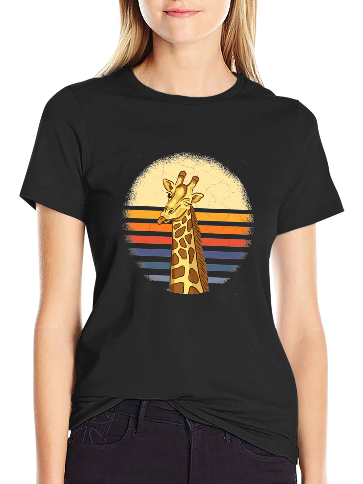 Giraffe Retro Sunset Graphic T-Shirt