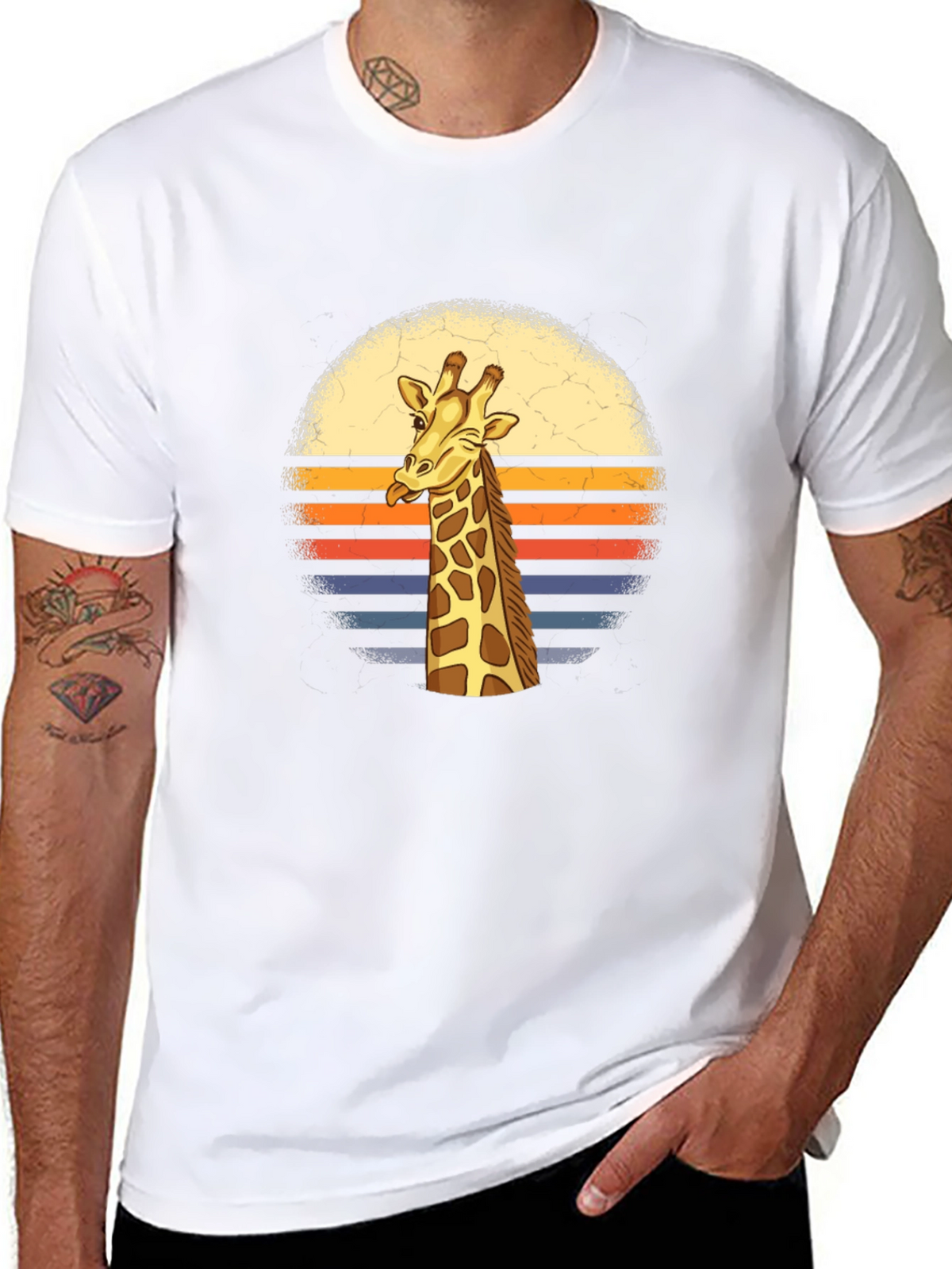 Giraffe Retro Sunset Graphic T-Shirt