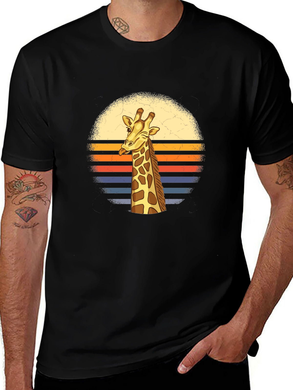 Giraffe Retro Sunset Graphic T-Shirt