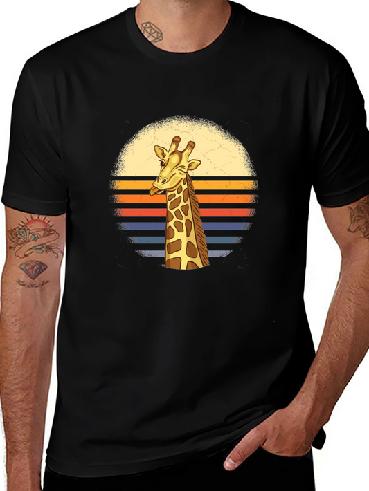 Giraffe Retro Sunset Graphic T-Shirt