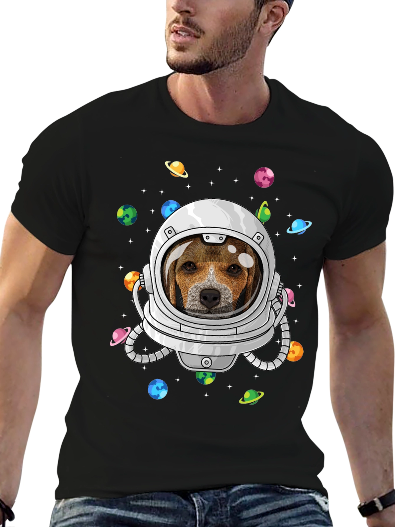 Astronaut Beagle Dog Graphic T-Shirt
