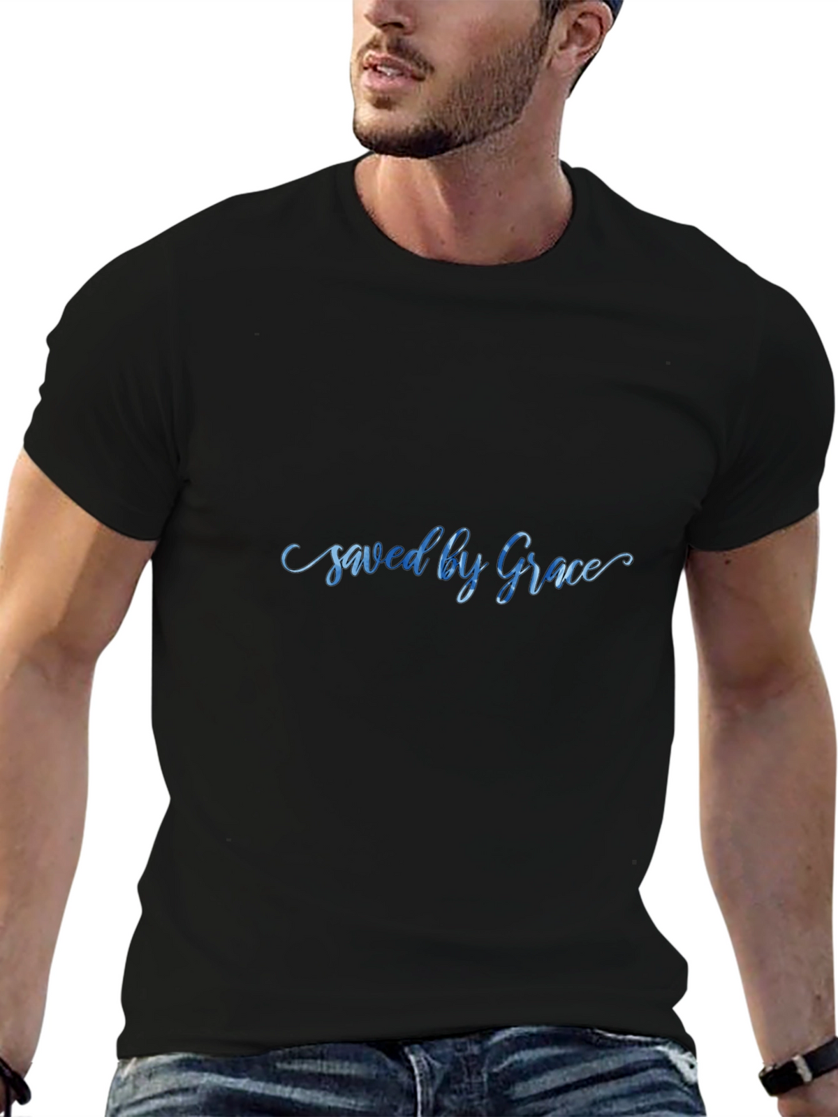 Saved by Grace Black Graphic T-Shirt