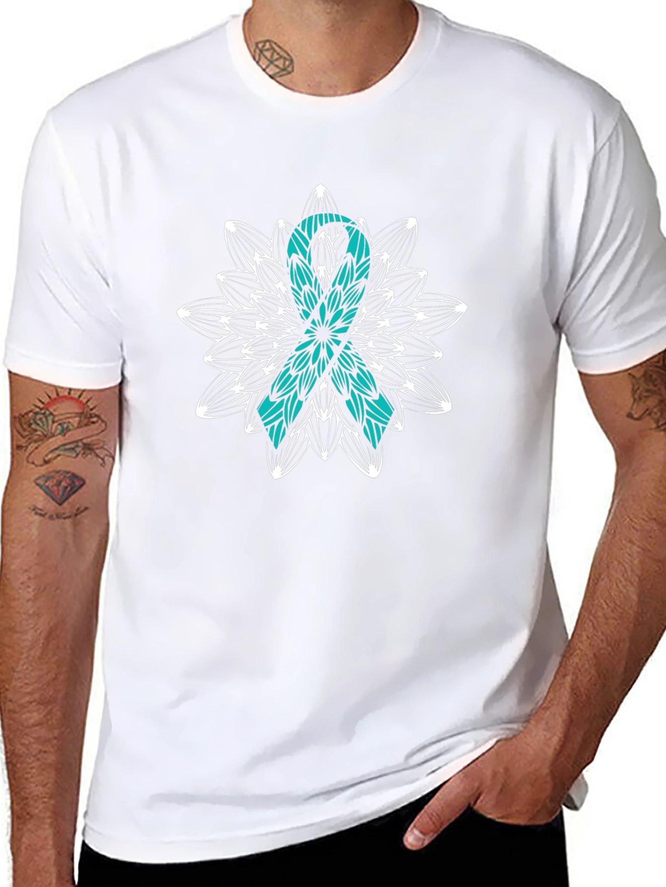 Teal Ribbon Awareness Black T-Shirt