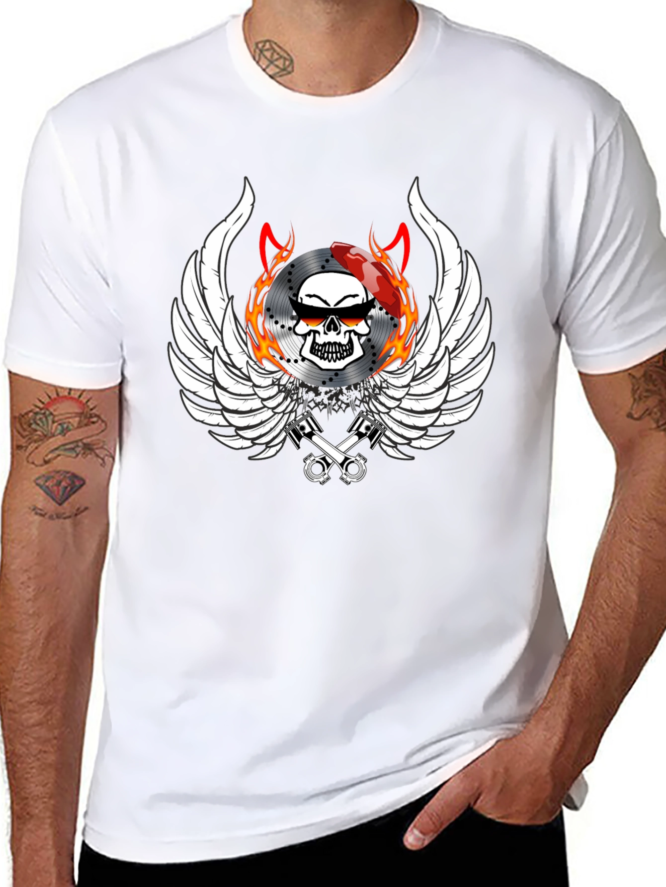 Biker Skull Wings Graphic Tee