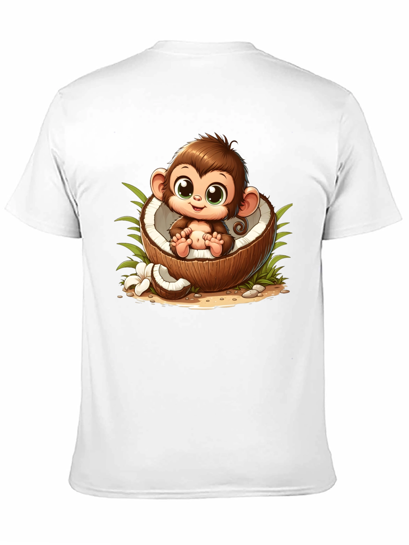 Cute Monkey in Coconut Black T-Shirt