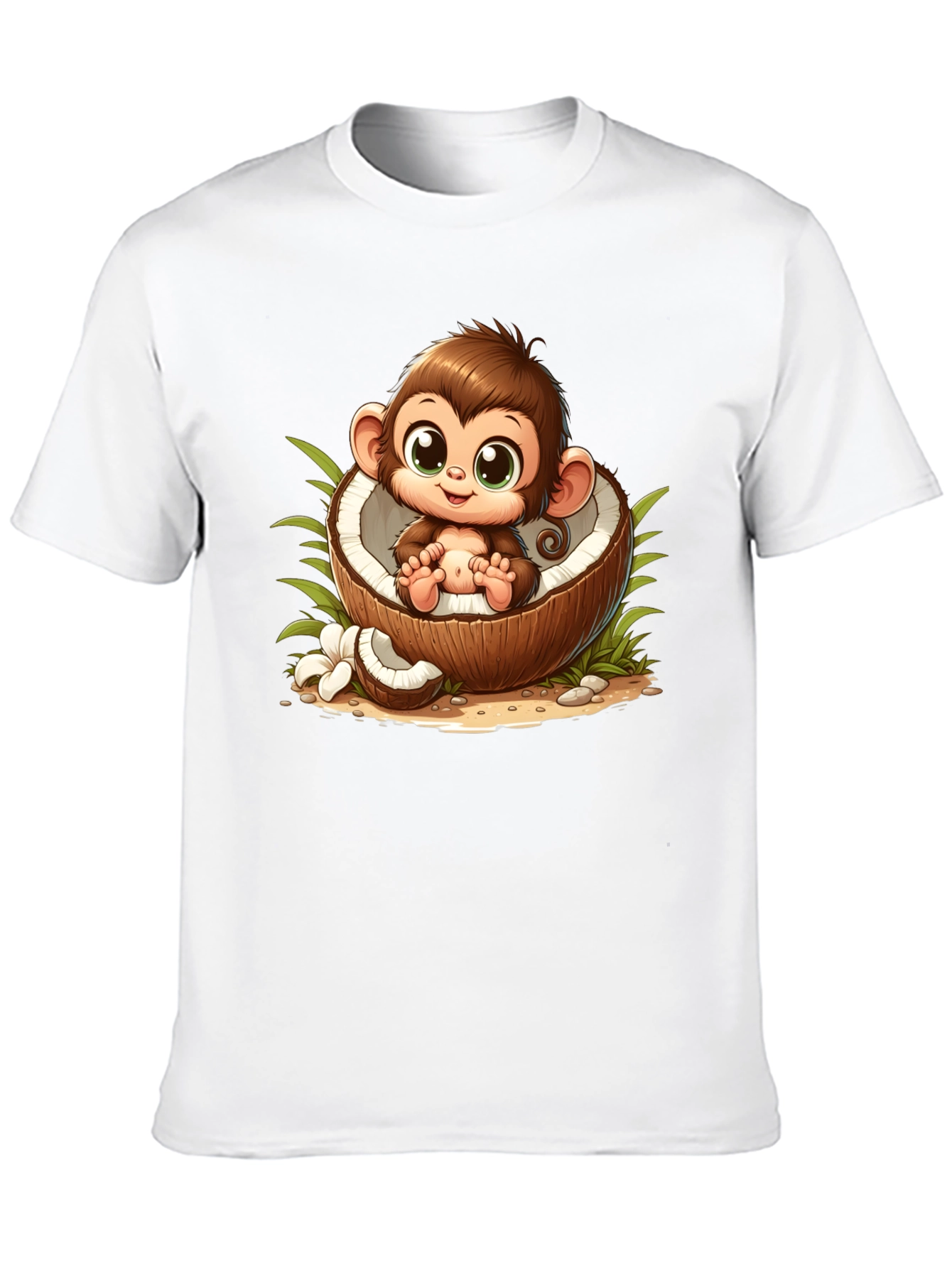 Cute Monkey in Coconut Black T-Shirt