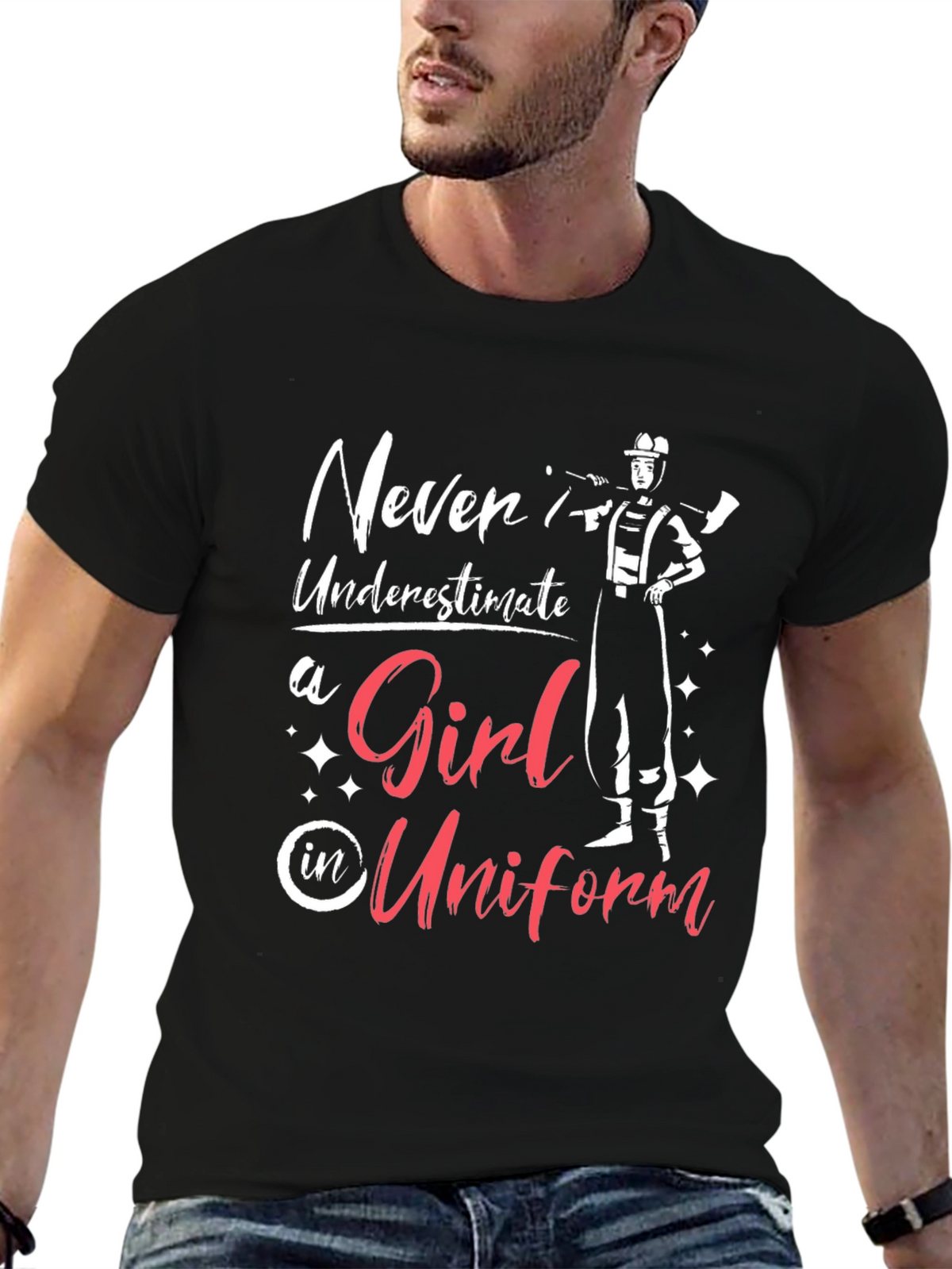 Girl in Uniform T-Shirt - Firefighter Design