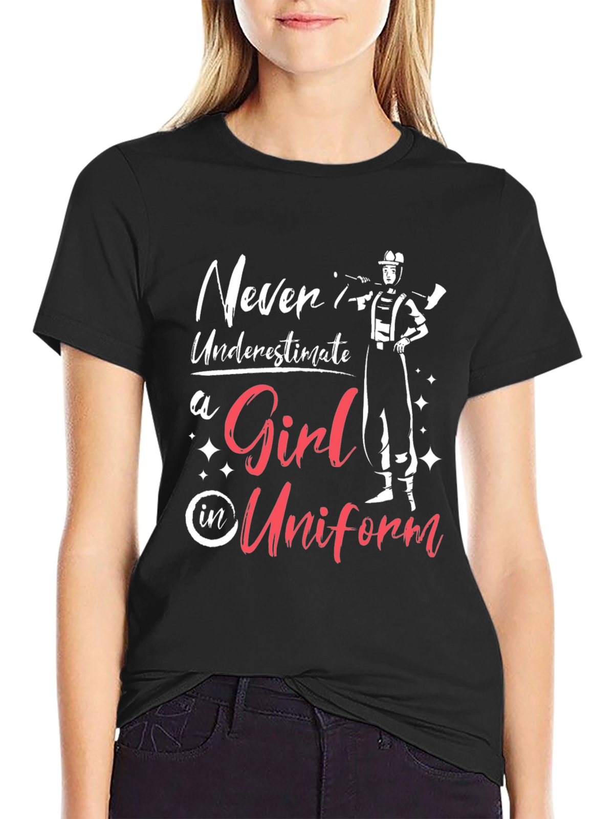 Girl in Uniform T-Shirt - Firefighter Design
