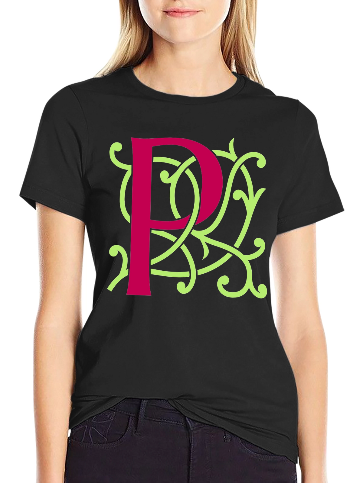 Initial P Flourish Tee - Stylish Monogrammed Shirt